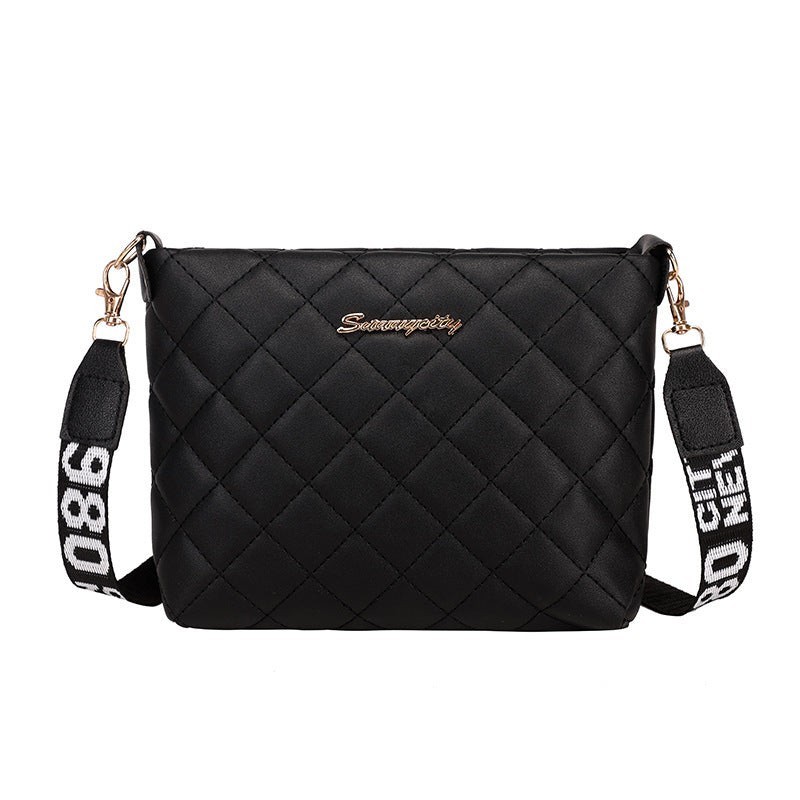 Women’s Quilted Crossbody Bag Black, Zip Closure, Detachable Adjustable Strap