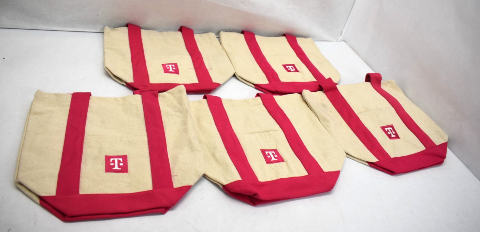 T-Mobile Mini Canvas Tote Bag Off White Pink Strap 12.75″ x 10.75″ Lot of 5