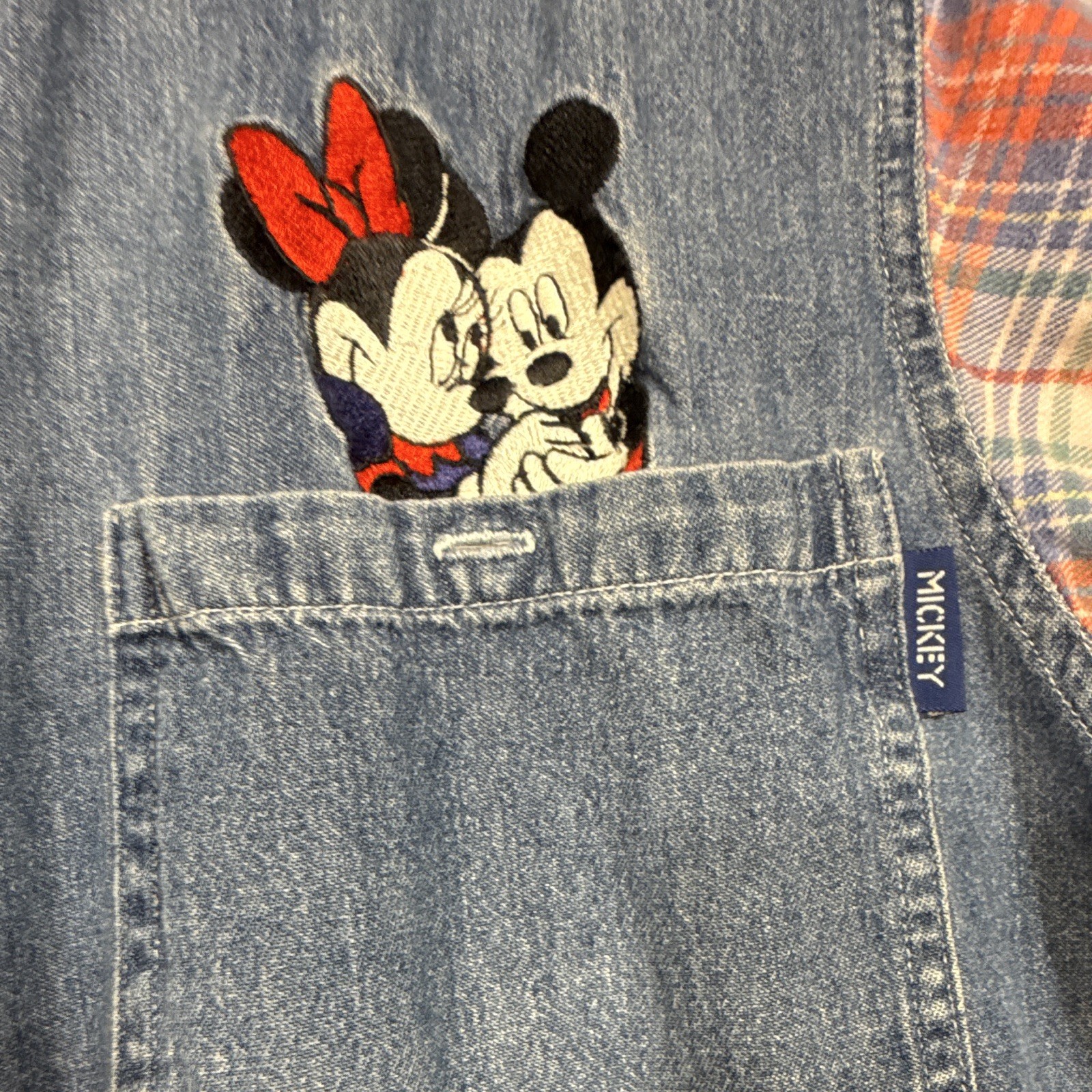 Mickey Unlimited Men’s L Plaid Denim Button-Up Long Sleeve Pockets