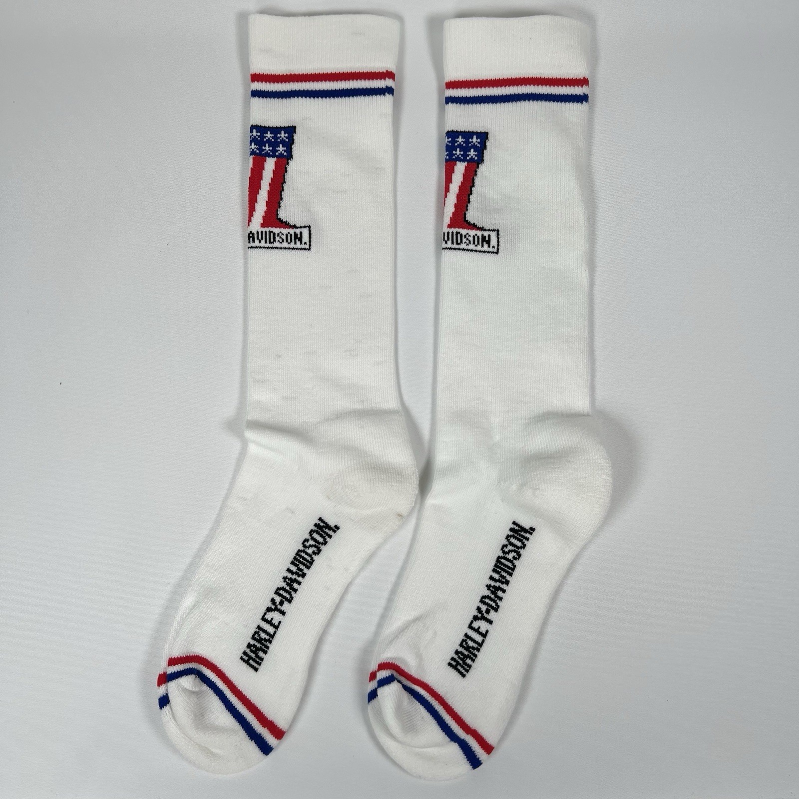 Harley Davidson Socks, Men’s Large, 2 Pair NEW! Made In USA White HD #1 Logo
