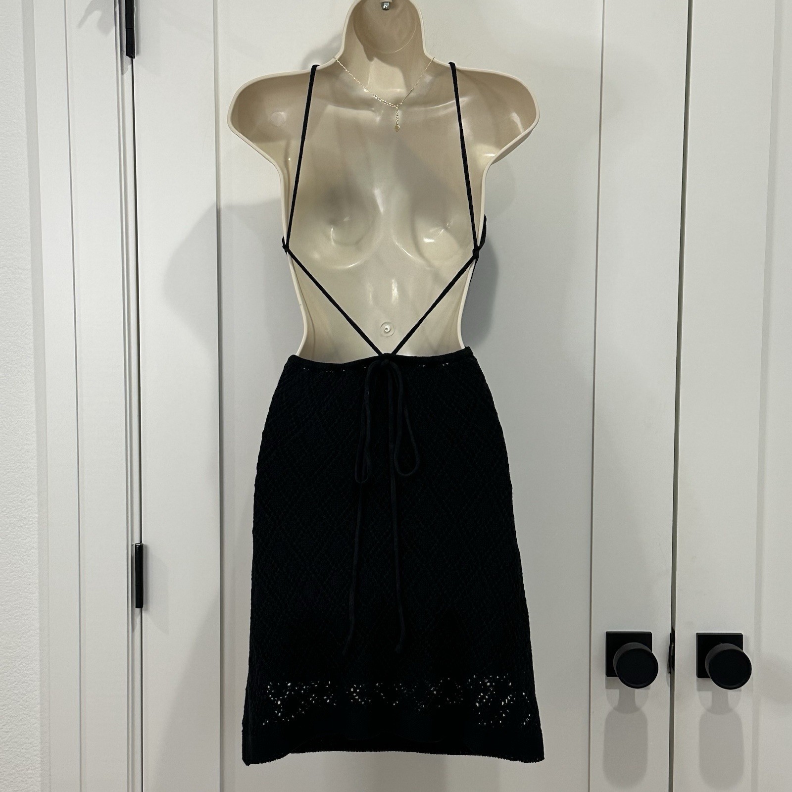 Sage The Label Crochet Backless Mini Dress Large Black Boho Festival Vacation