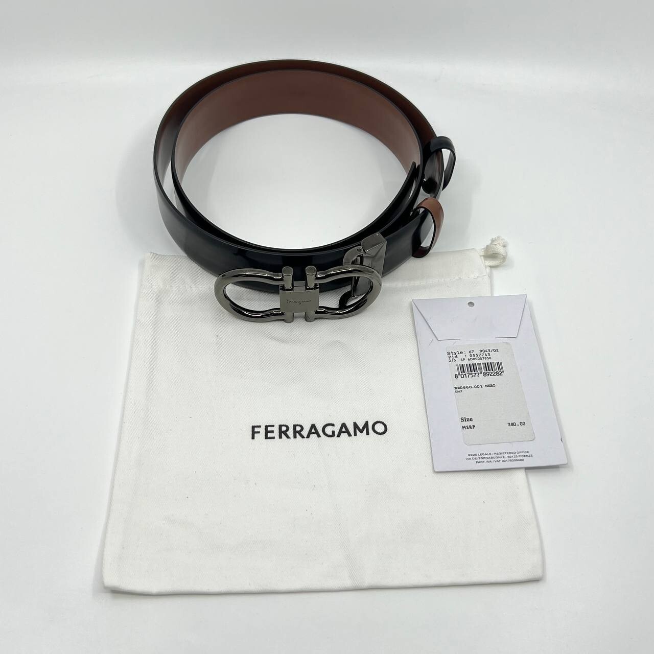 Authentic SALVATORE FERRAGAMO men’s patent leather belt black brown reversible