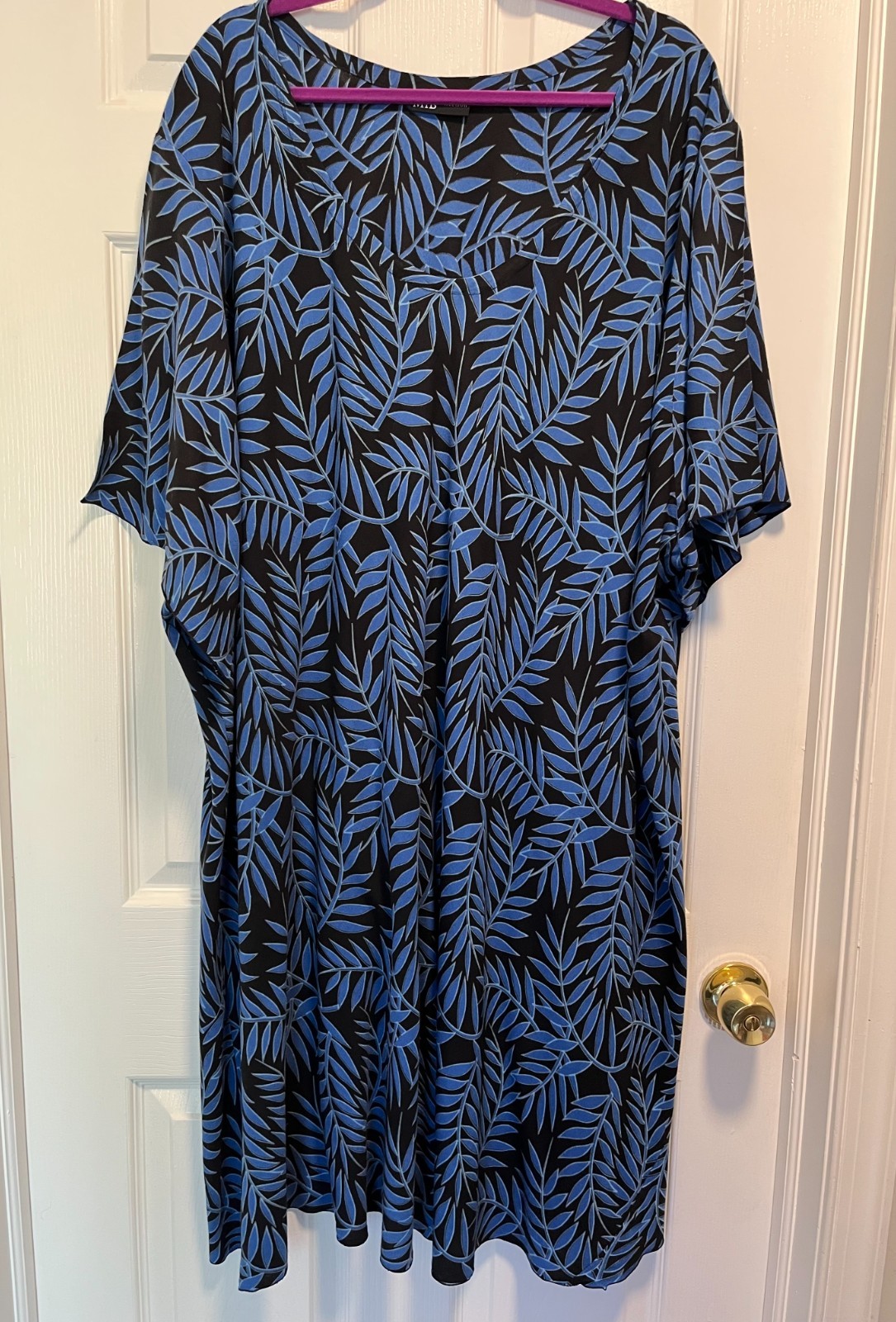 Blue Tropical Ferns Lightweight 100% Cotton Tunic Dress Size 6X Making it Big