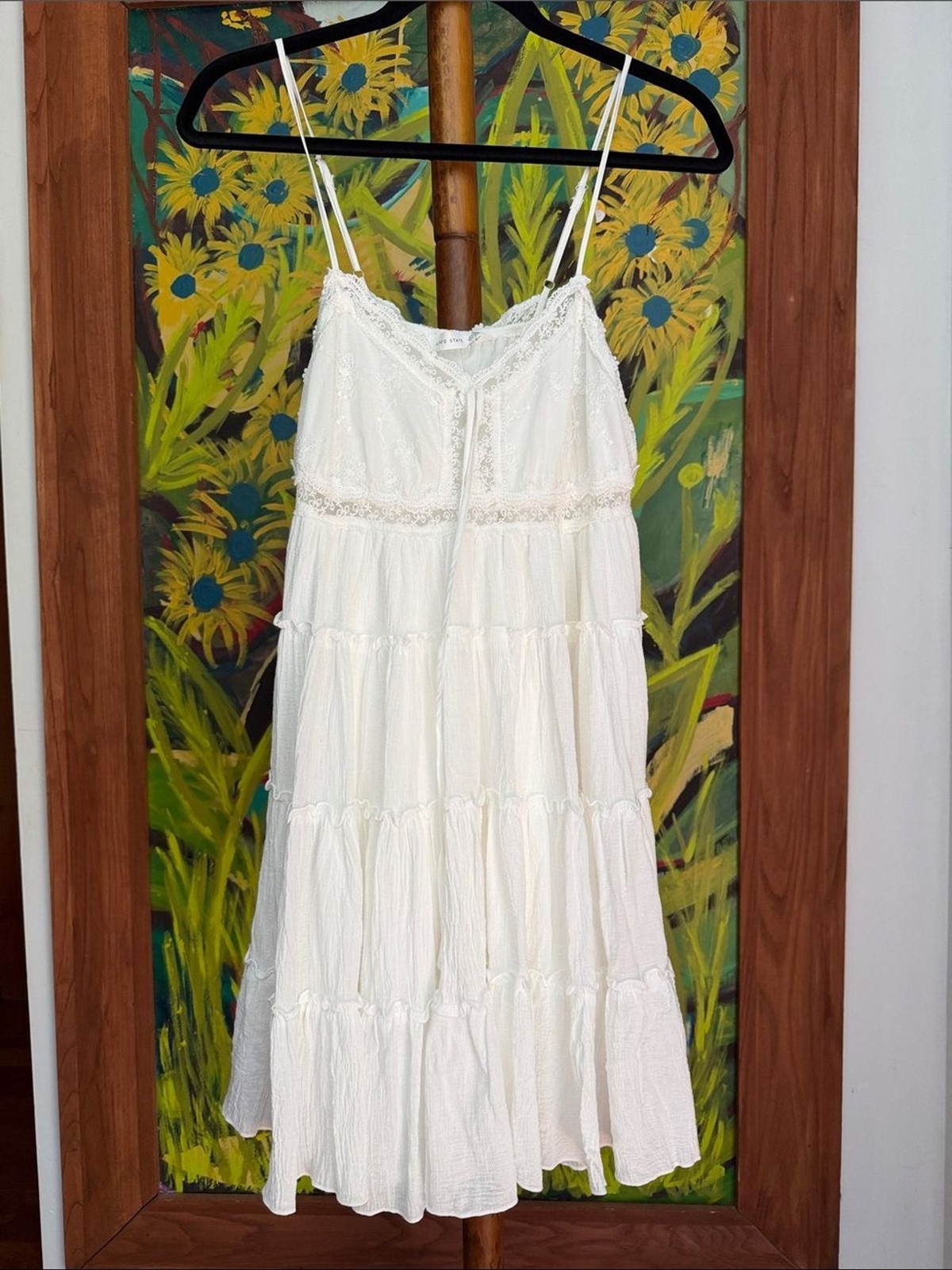 Altar’d State White Tiered Cami Spaghetti Strap Mini Sun Dress Bohemian
