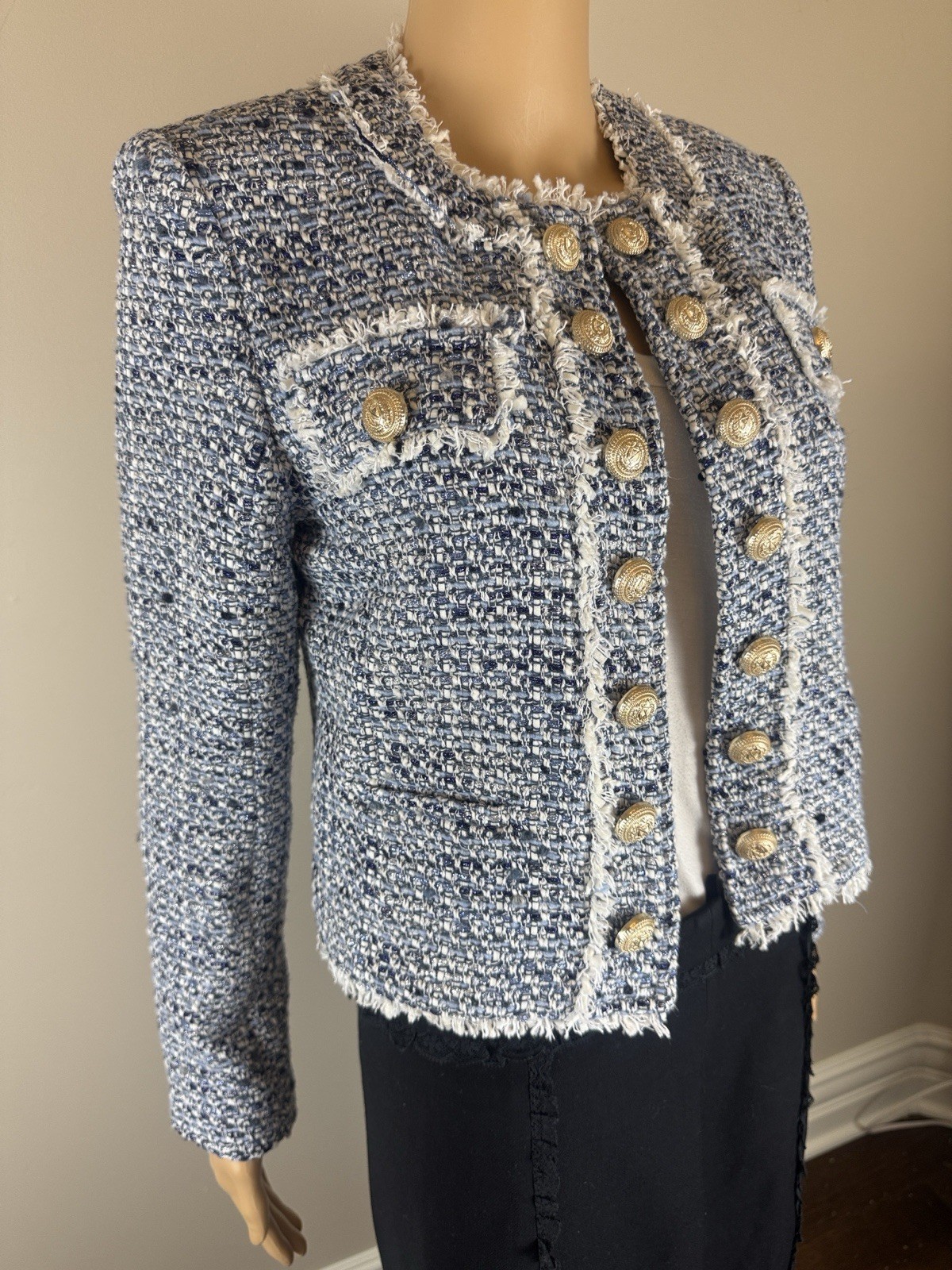 Generation Love Karson Tweed Jacket Blue Melange Size M NWT