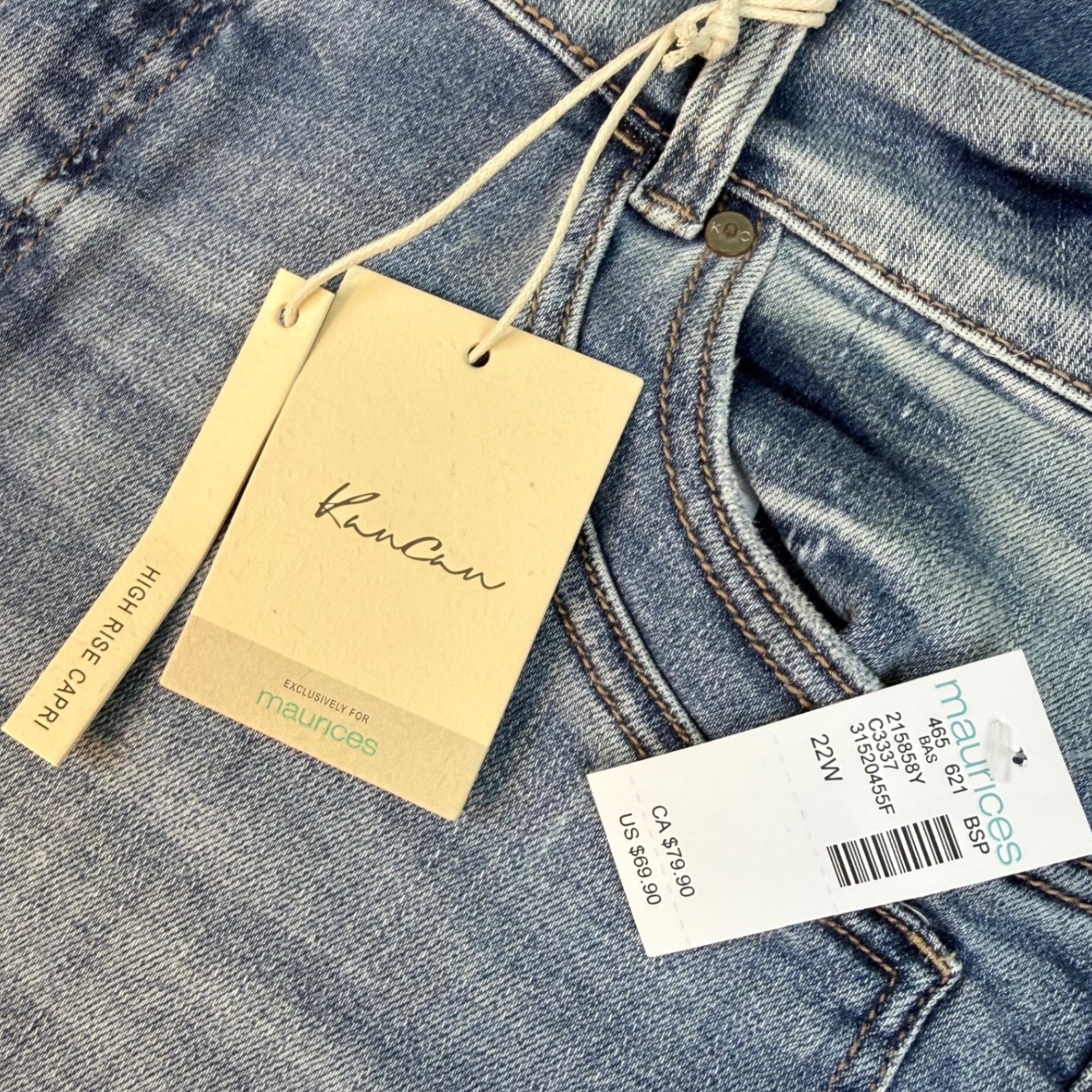 KanCan Maurices Plus Size 22W High Rise Capri Jeans Light Wash Denim 22×21 NEW