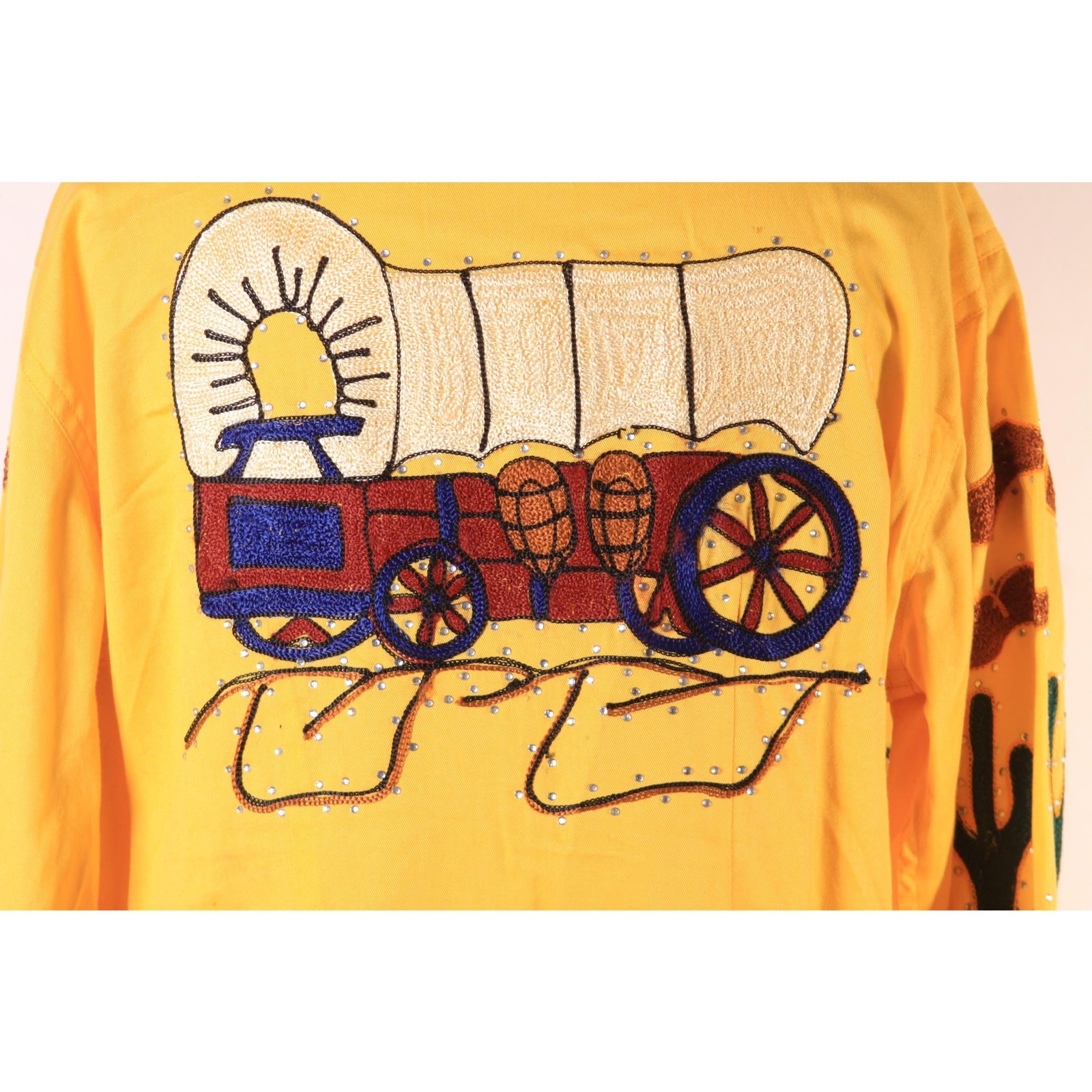 Repro Modern Vintage Style Western Novelty Cactus Wagon Pearl Snap Shirt