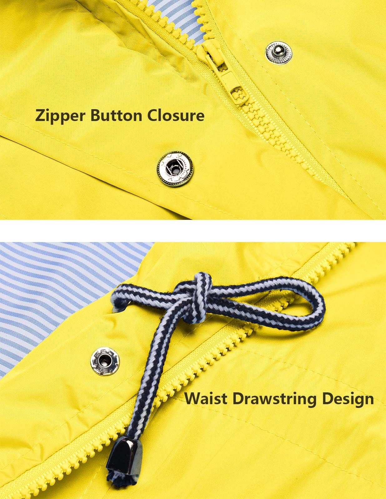 Casual Outdoor Rain Jackets Long Rainwear Jacket (Yellow, L)