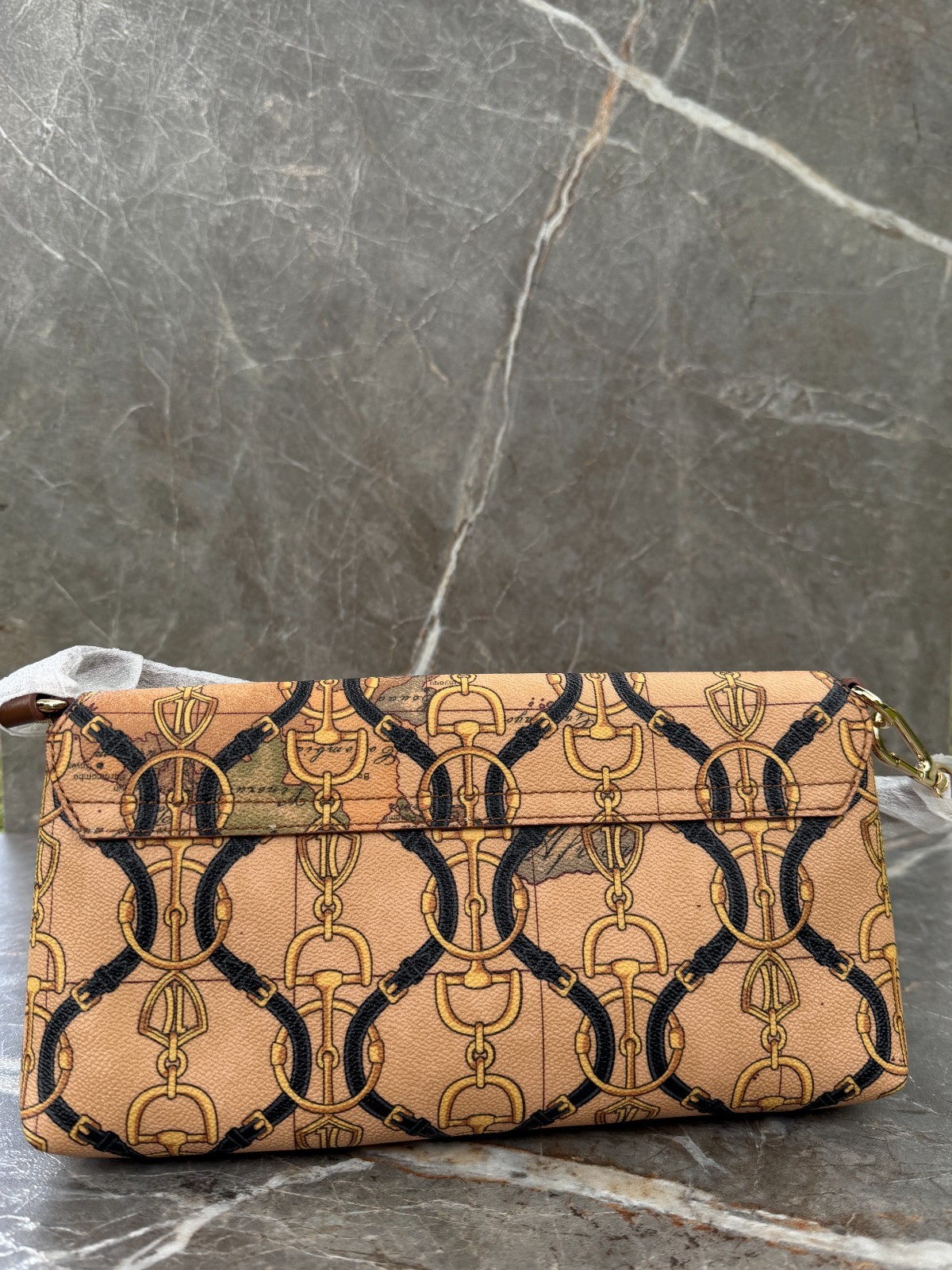 Alviero Martini 1a Classe Geo Map Chain Print Crossbody Clutch Bag Flap NWT