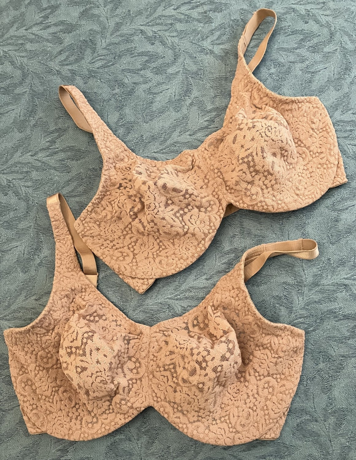 Wacoal TWO Beige Full Coverage Underwired Lacey Nylon/Spandex 65547 Bras 34 DDD