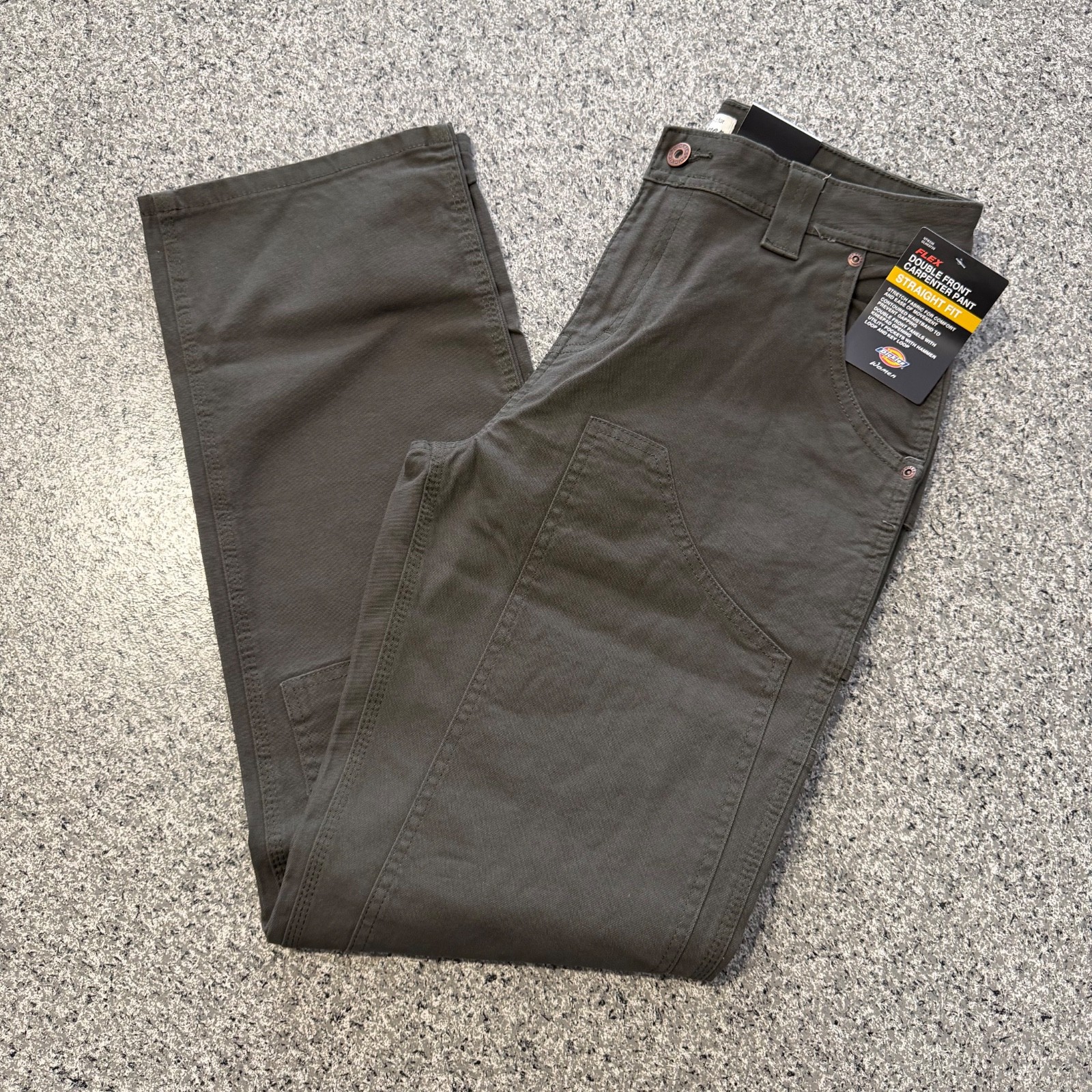 Dickies Carpenter Pants Womens 14 32×32 Double Knee Straight Moss Green Stretch