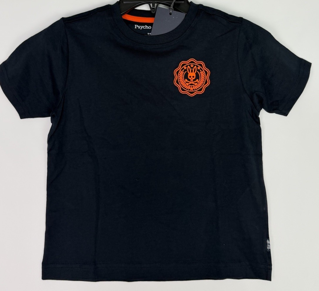 Psycho Bunny Kids London Embroidered Tee Shirt Navy Orange Sz XS 5-6 NEW
