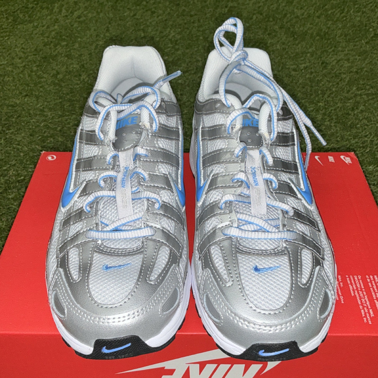 Nike P-6000 Silver Blue White Black Men’s Low Top Lace Up Sneakers Athletic
