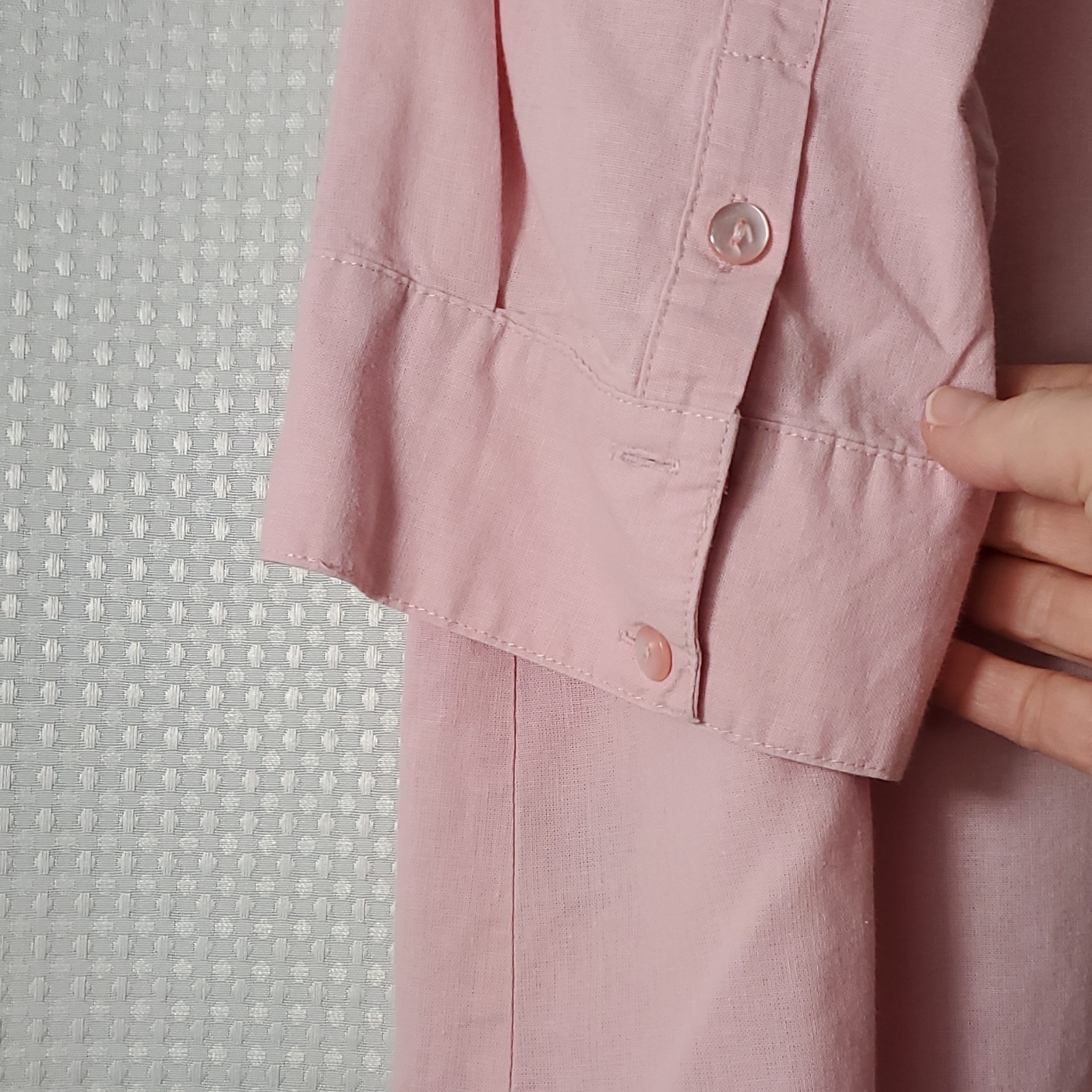 Avenue Women’s Plus Linen Woven Pink Solid Collared Button-Up 3/4 Sleeve 18/20