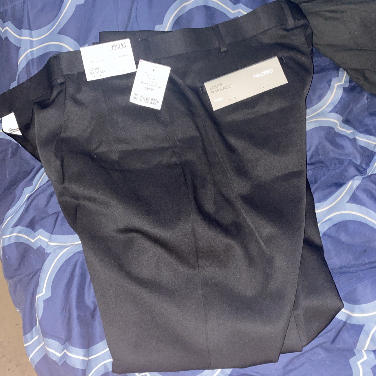 Louis Raphael Men’s Tailored Dress Pants 42×30 Black New With Tags