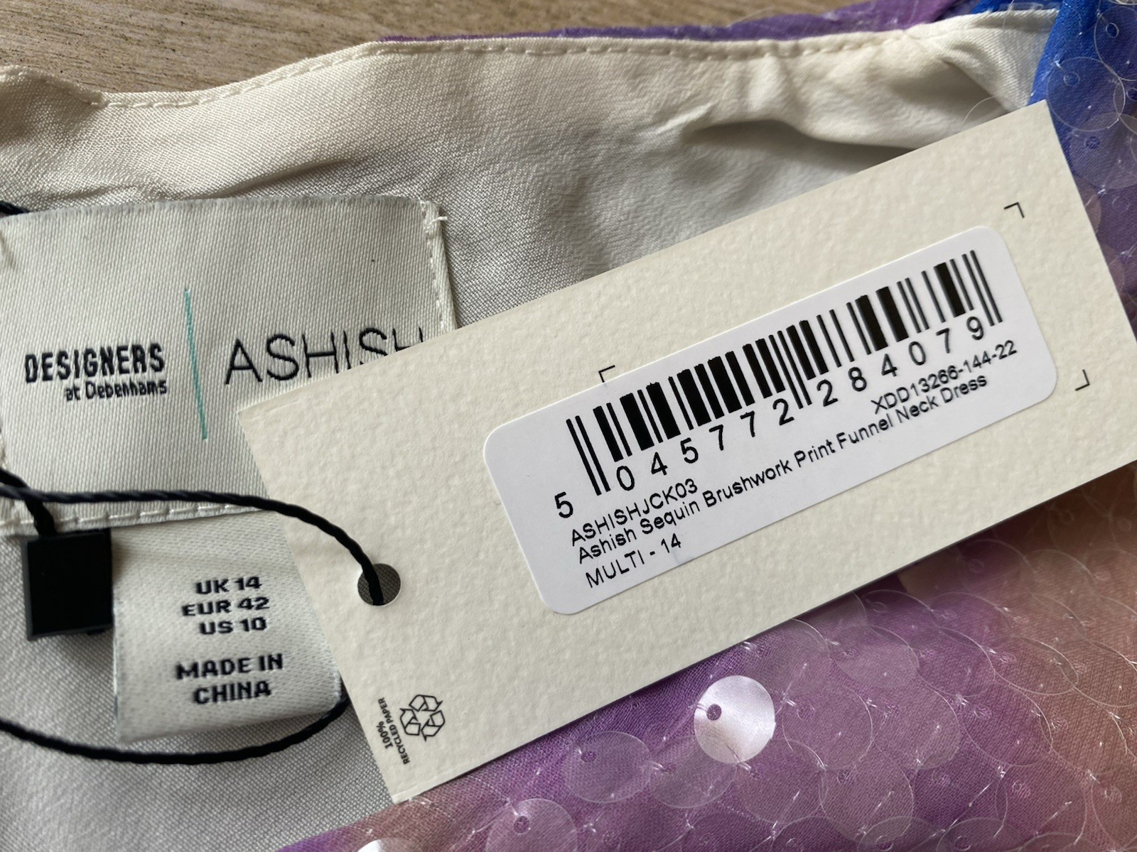Stunning ASHISH Designer DEBENHAMS SEQUIN DRESS (uk14)