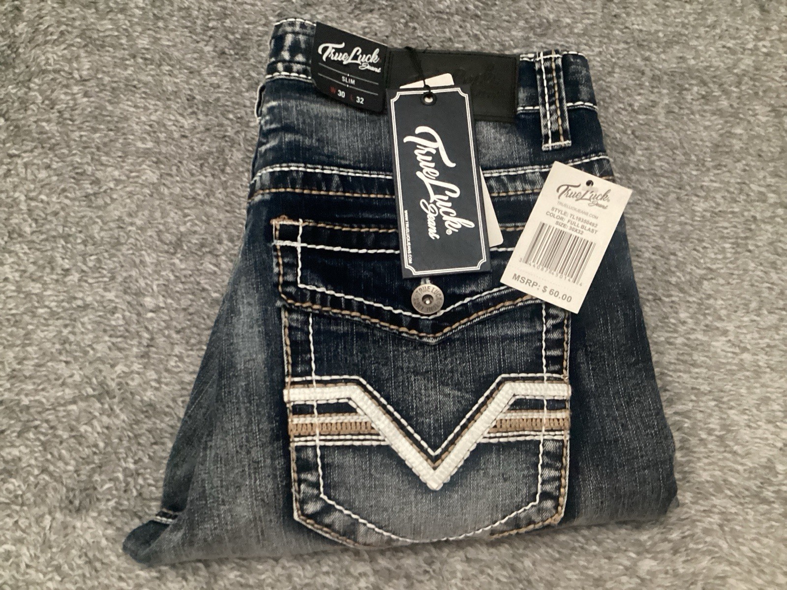 True Luck Straight Slim Fit Comfort Stretch Jeans Size Men’s Size 30×32 NEW