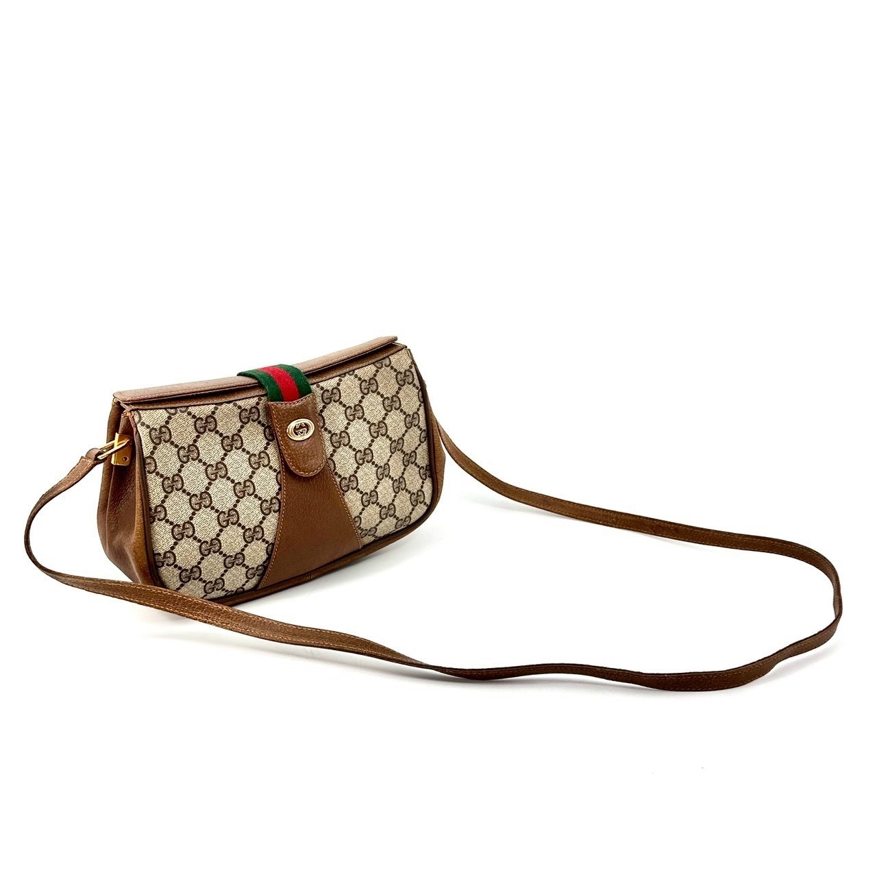Vintage GUCCI Shoulder Bag Sherry Line PVC Leather GG Beige Authentic