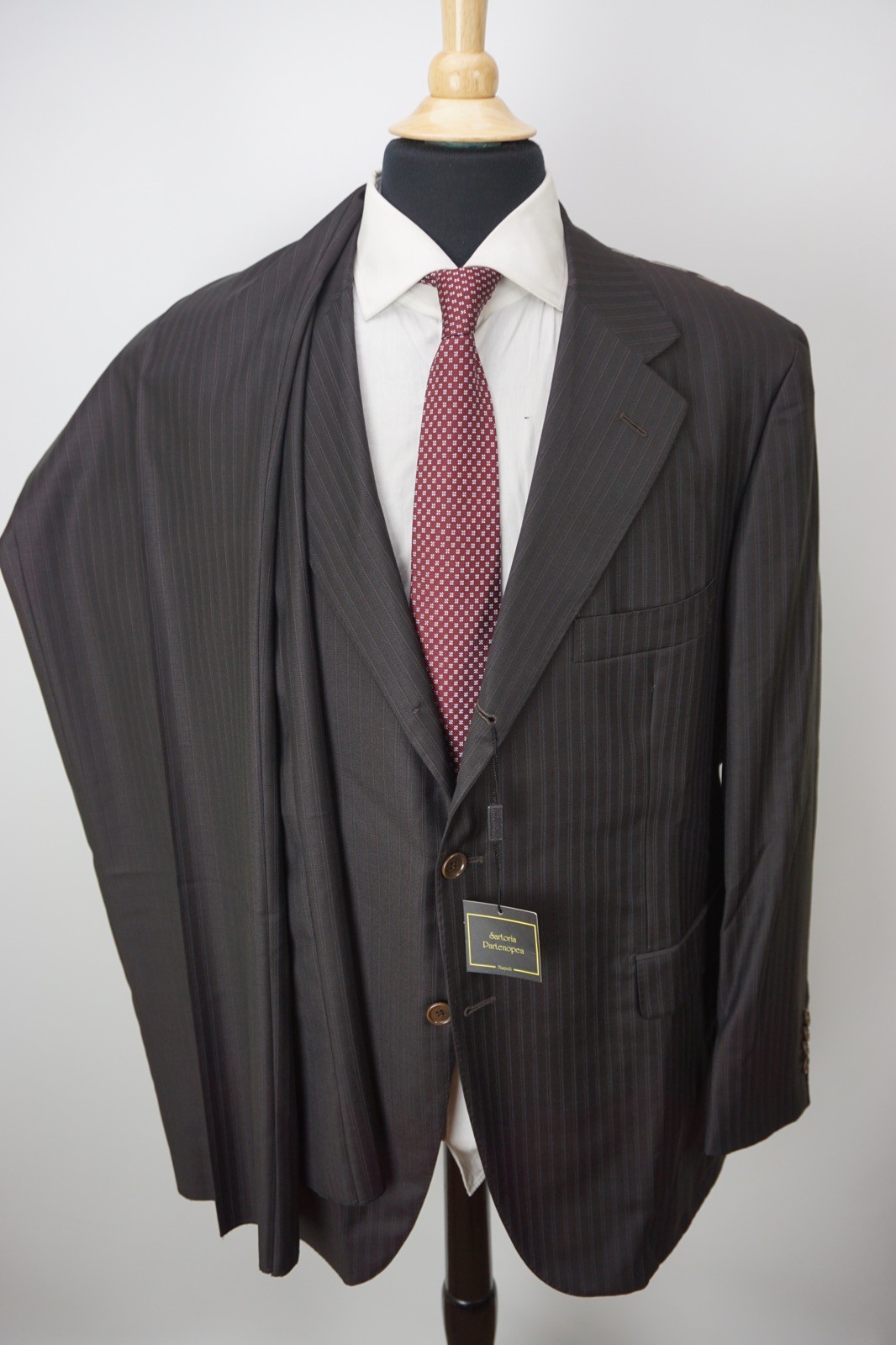 Sartoria Partenopea Brown Striped Wool 2 Pc Suit Jacket Pants 48R 58EU NEW
