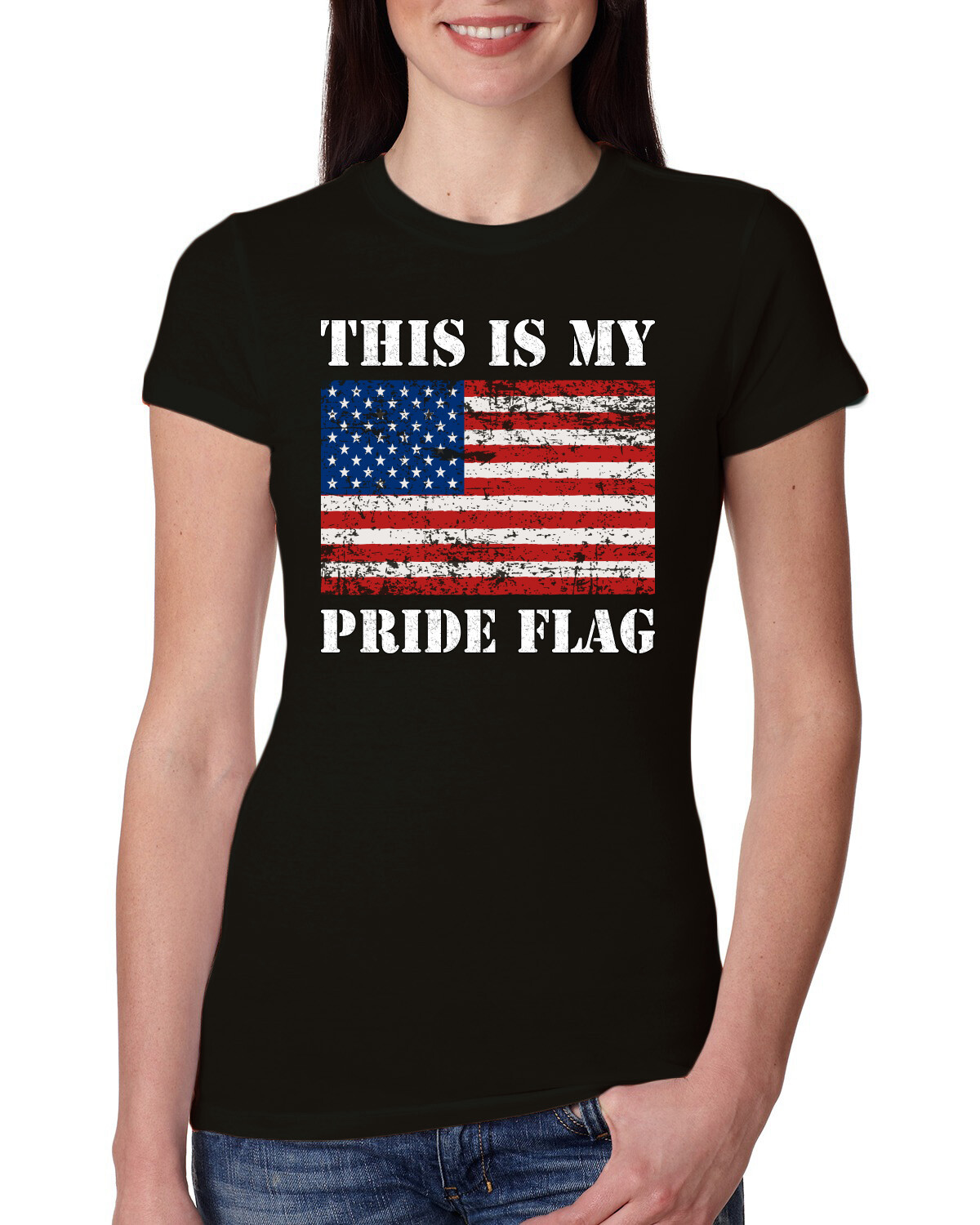 This is My Pride Shirt American Flag Womens Slim Fit Junior Tee