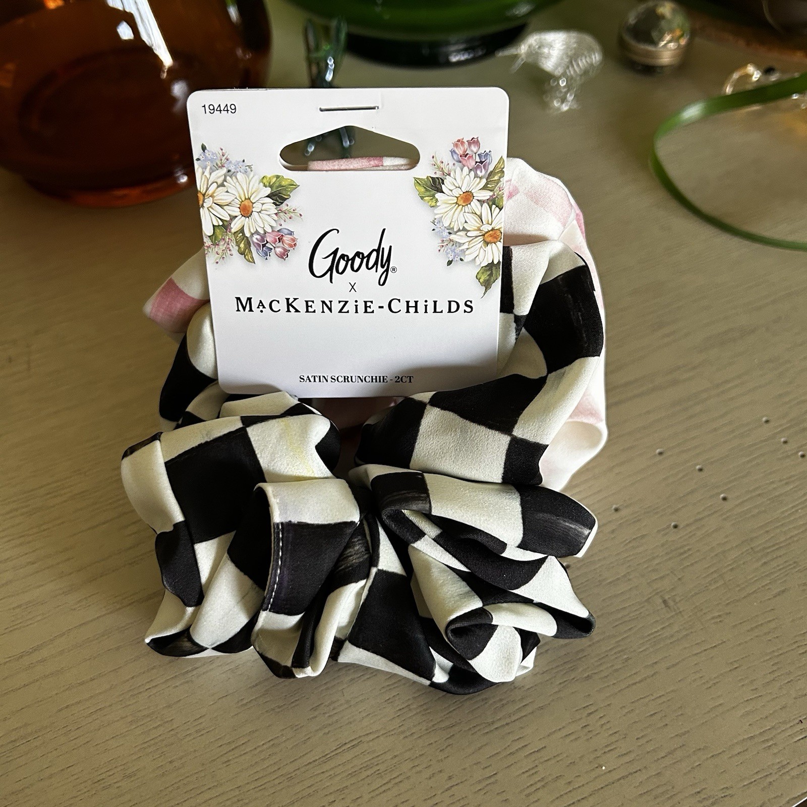Goody X Mackenzie Childs 2pc Scrunchie Set Pink Black Check Limited Supply