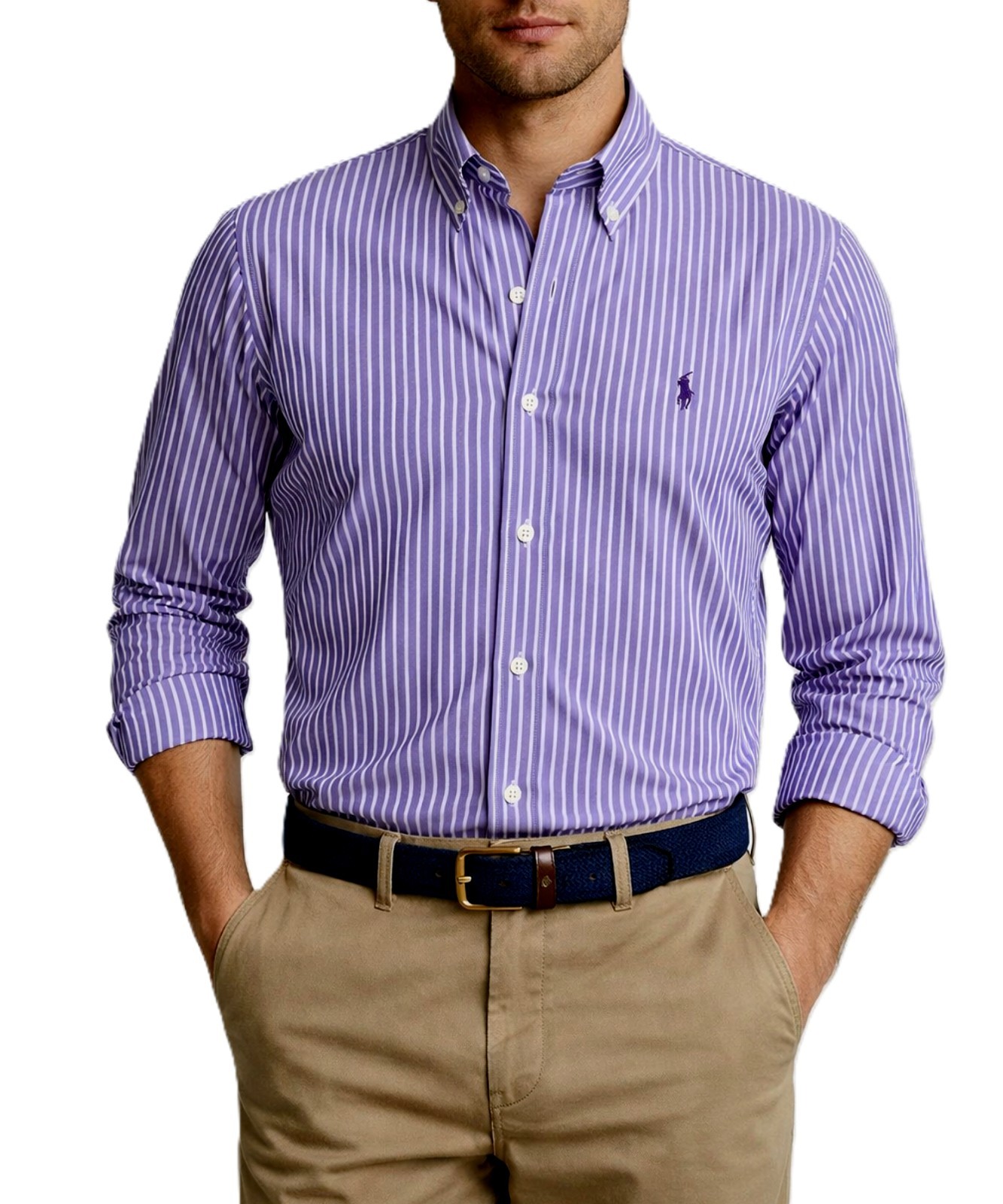 NWT- POLO RALPH LAUREN Mens Custom Slim Purple Striped Long Sleeve Shirt : S – L