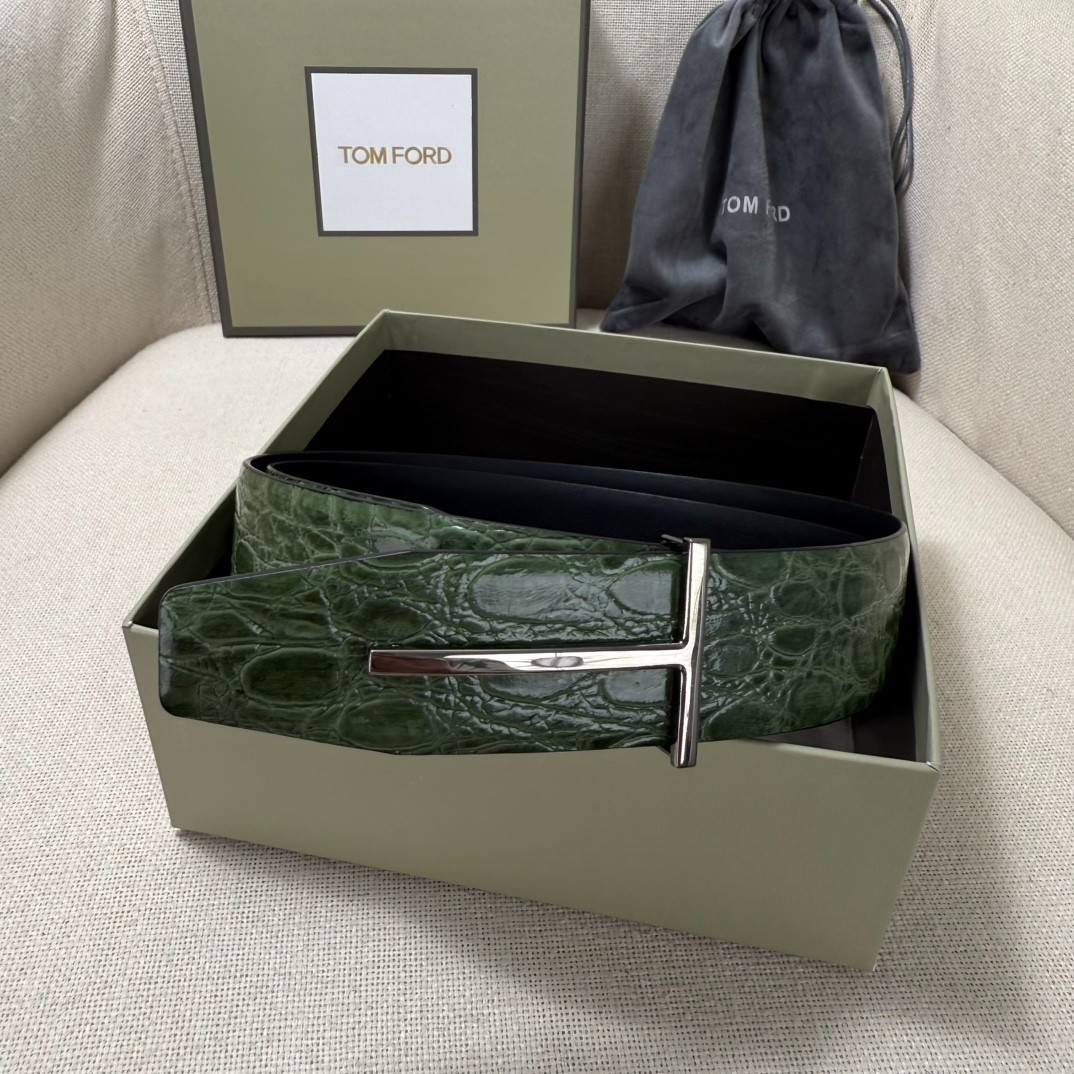 Authentic Tom Ford Reversible Leather T-Buckle Belt Luxury Designer Fashion