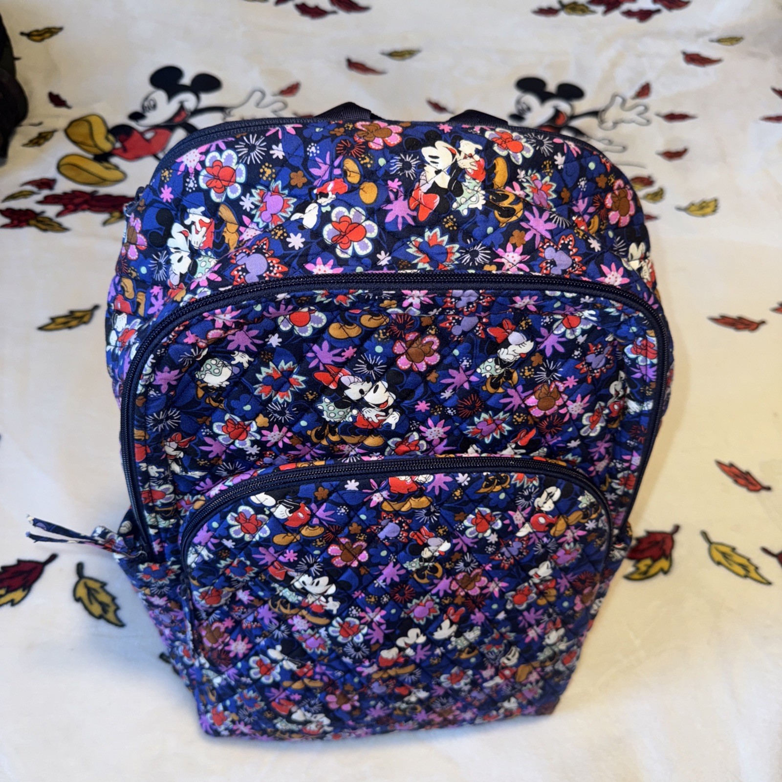 Vera Bradley Disney Mickey & Minnie Floral Blue Essentials Large Backpack NWT