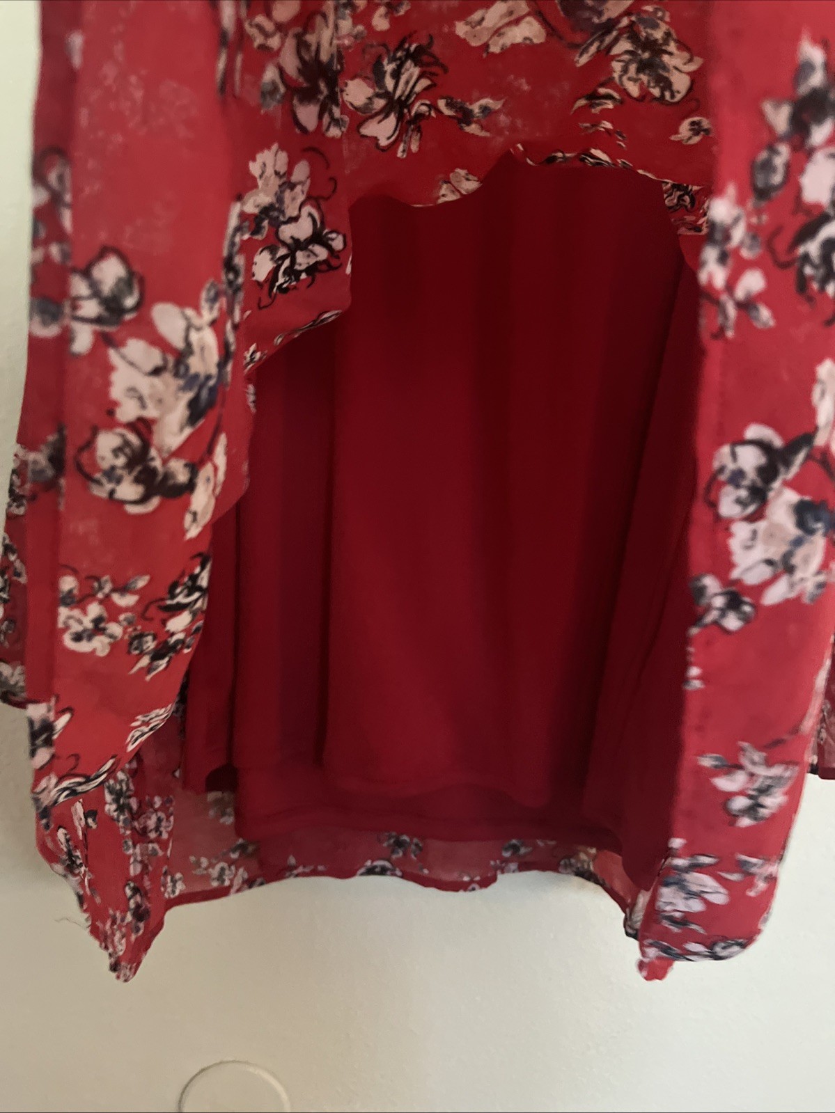 Simply Emma 3/4 Wide Sleeve Babydoll Lined Floral Red Top Blouse SZ 3X