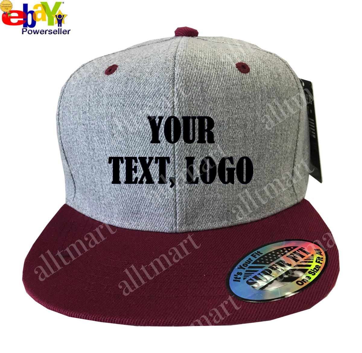 New Printed Text Logo Custom Personalized Flat Bill Premium Snapback Hat Cap