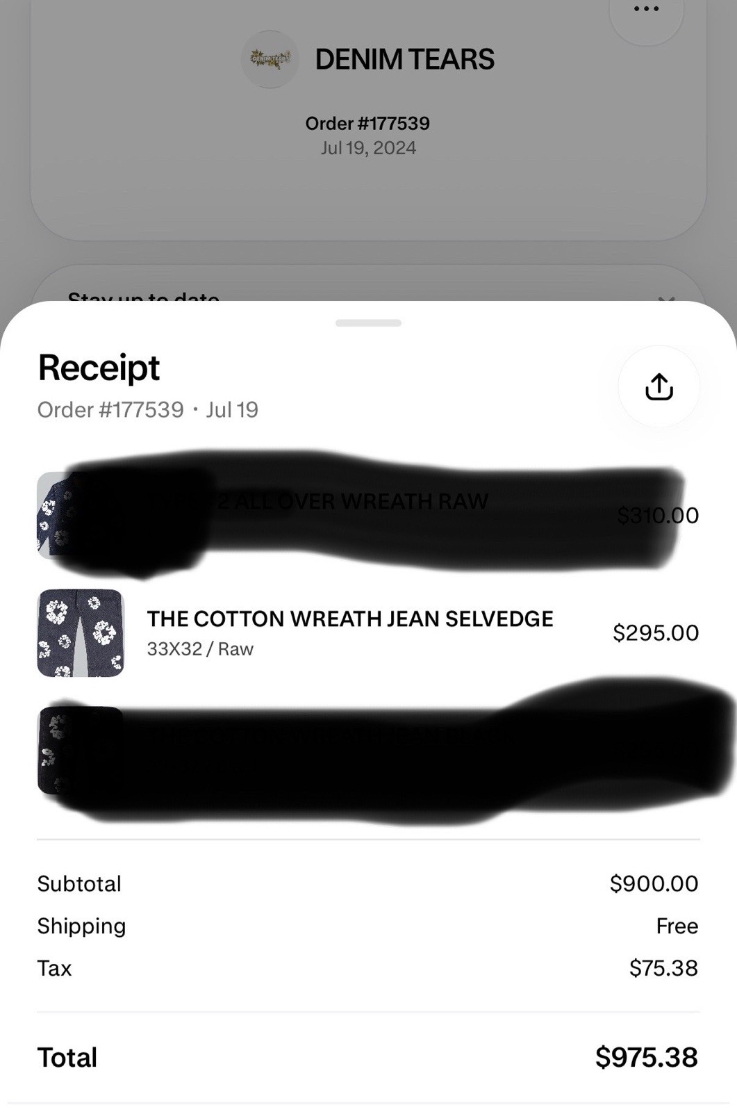 Denim Tears x Levi’s The Cotton Wreath Jean Selvedge Size 33/32