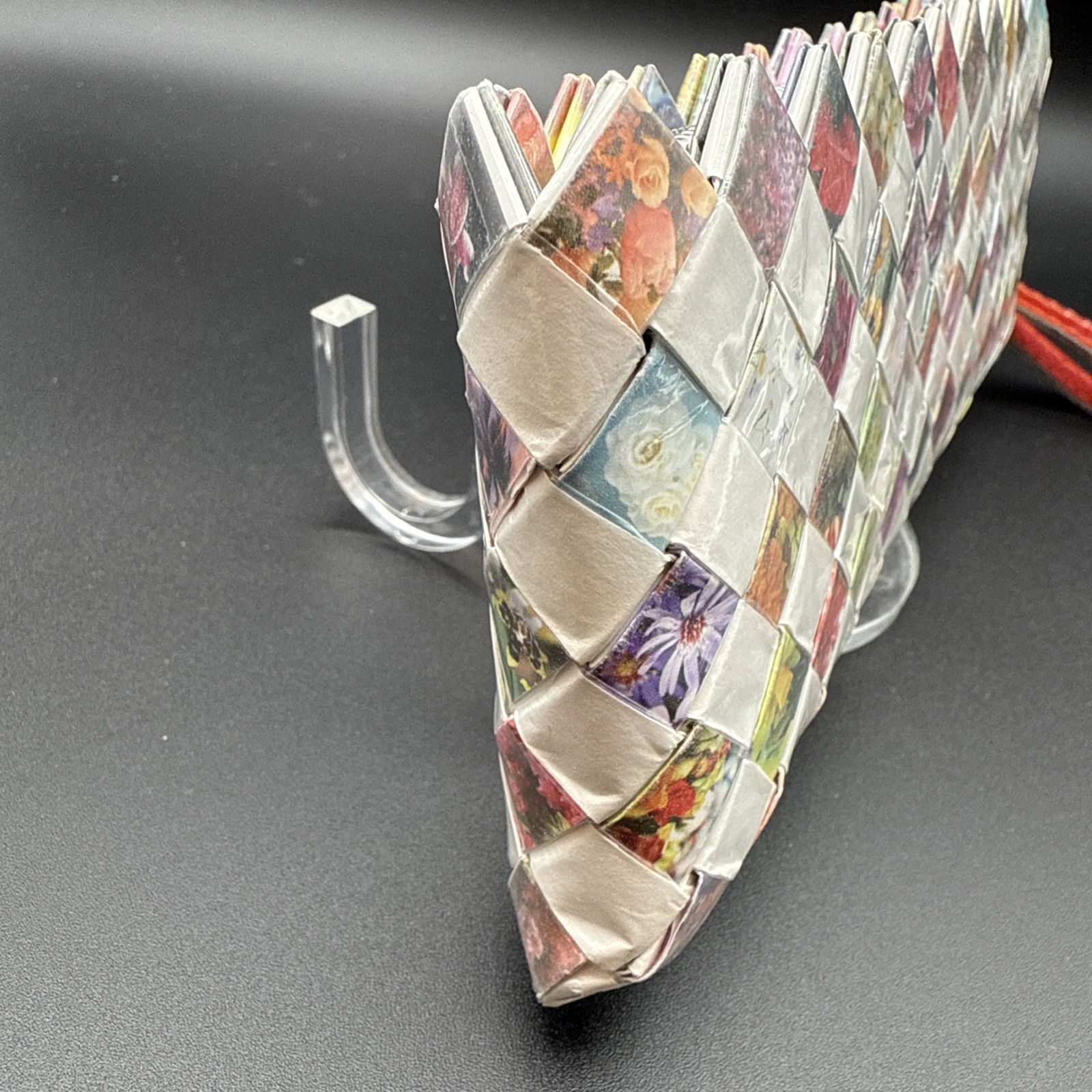 Nahui Ollin White And Floral Candy Wrapper Clutch Purse Wristlet Zip Top Woven