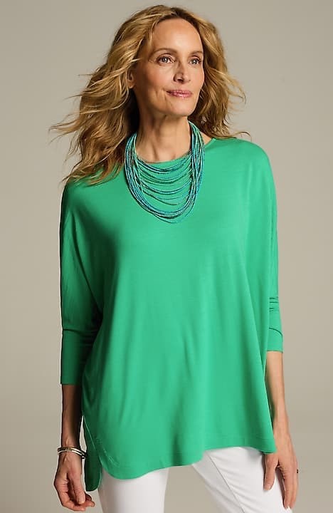 J. Jill Size XL Wearever NWT $79 Green Slub-Knit Stretch High Low Hem Top