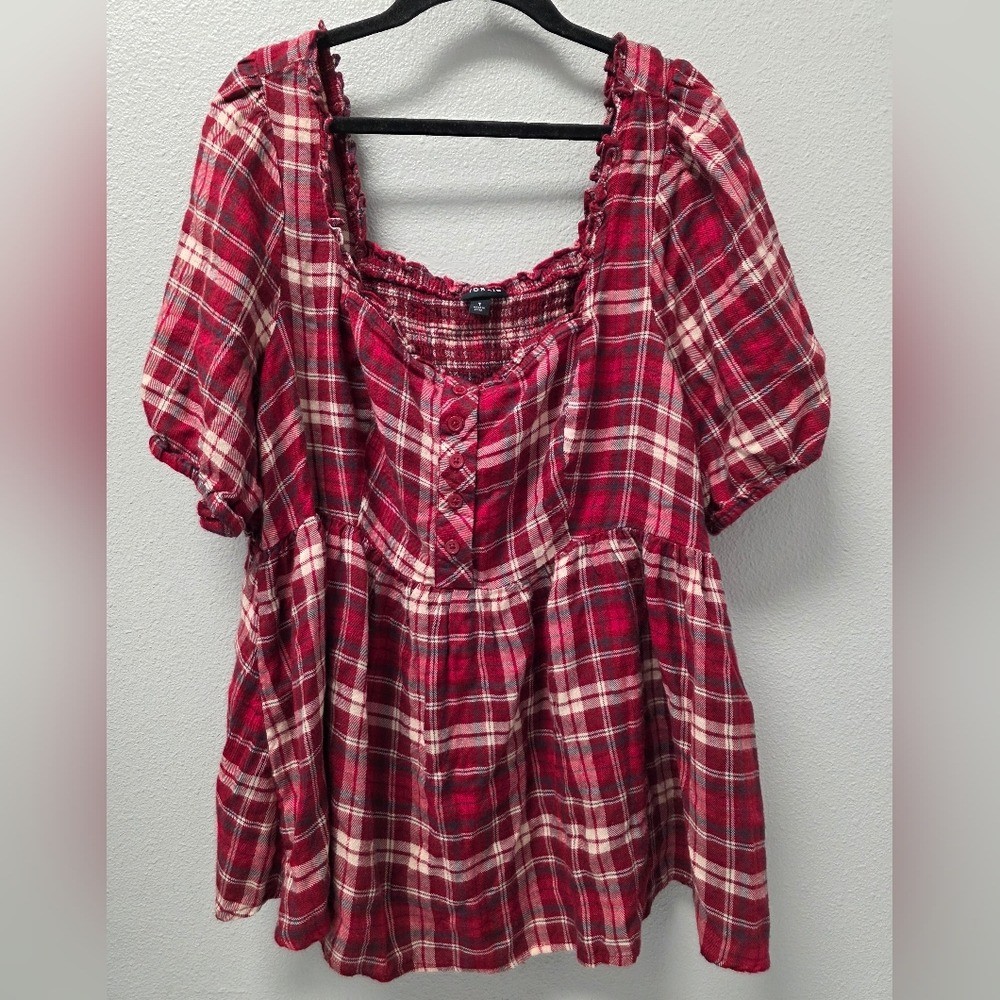 Torrid Red Plaid Babydoll Top Size 1X