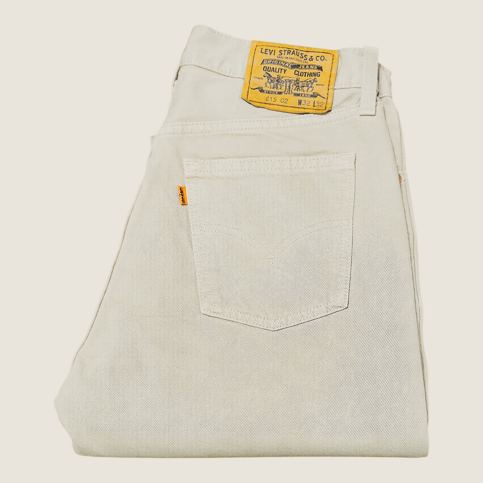 LEVI’s 615 02 Jeans Mens W32 L32 Straight Fit Orange Tab Zip Beige Vintage 90’s