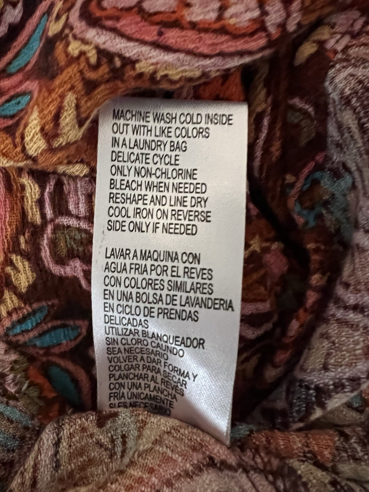 Democracy Paisley Multi-color V-Neck Blouse 3/4 Sleeves Lightweight L EUC