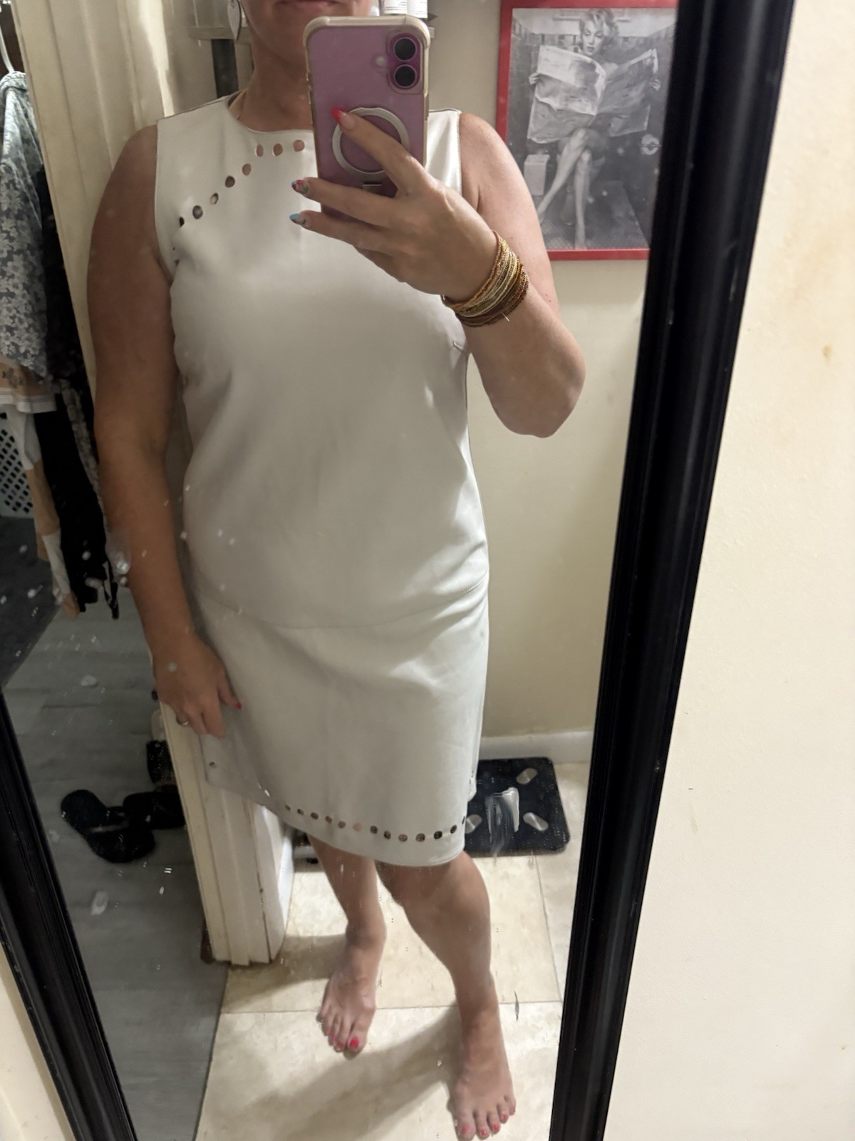 ESCADA Beige Leather Sheath Dress Cutout Sleeveless Knee Length Round Neck 40