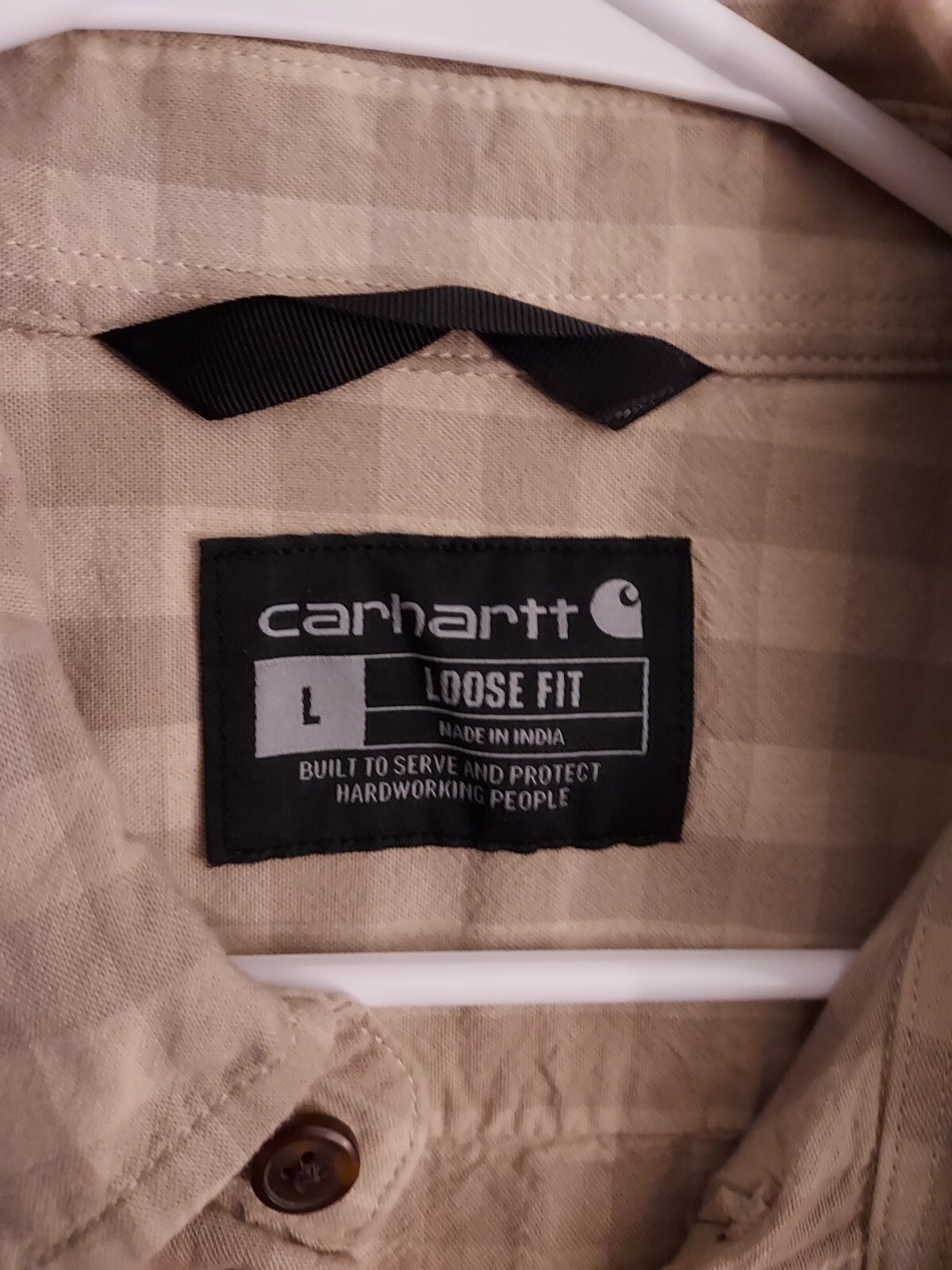 Carhartt Shirt Mens Large Midweight Casual Workwear Beige Loose Fit Work XL