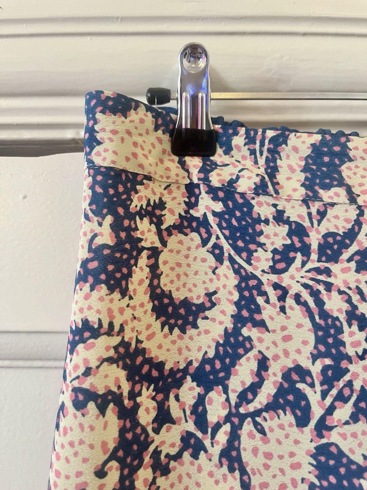 White Stuff Blue White Pink Paisley Floral Print Midi Skirt Frill Hem Size 10