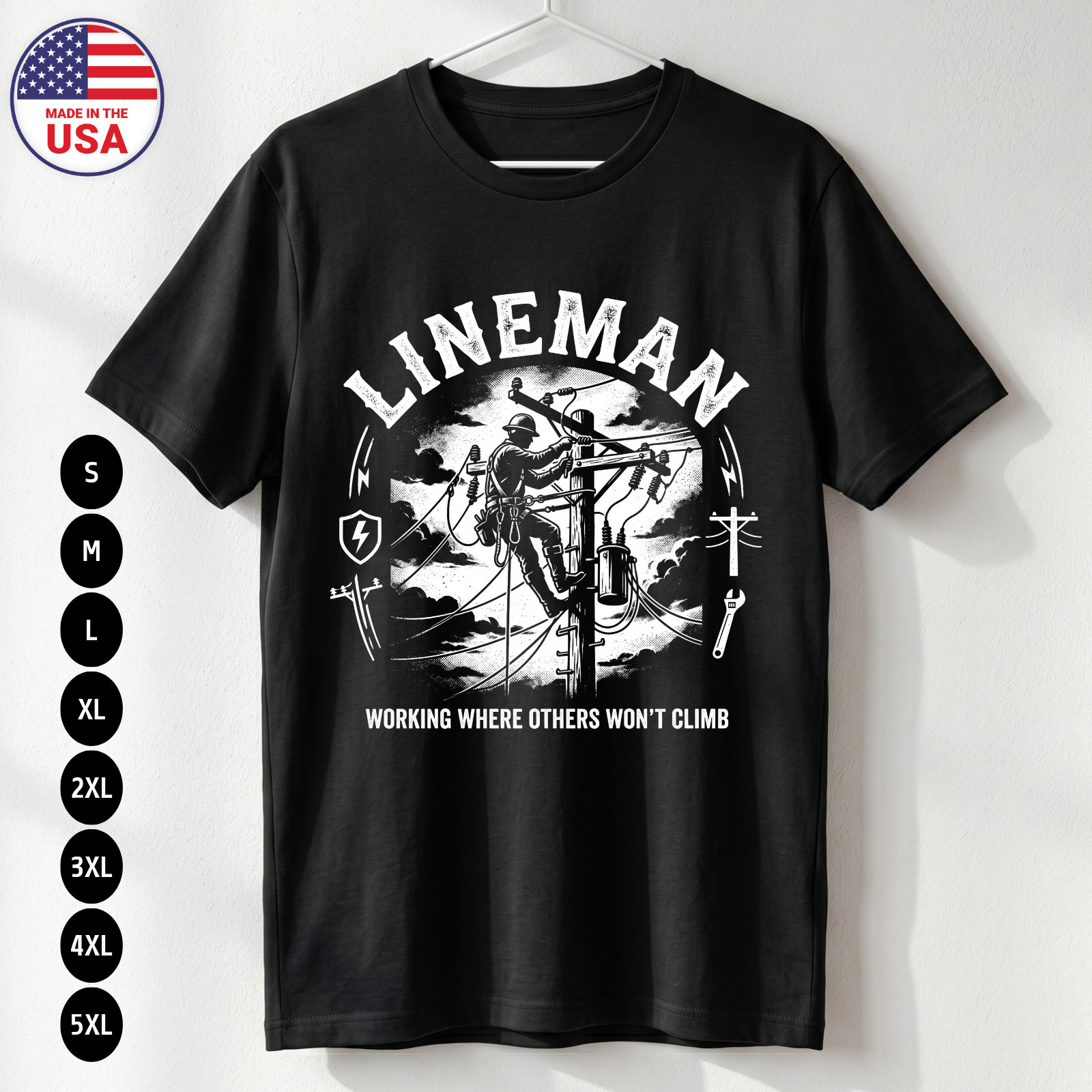 Lineman T-Shirt Power Line Worker Gift Graphic Tee S-5XL