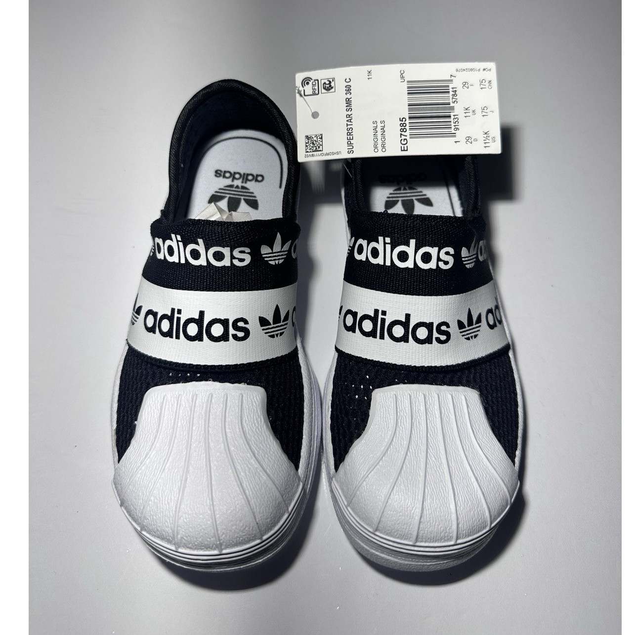 adidas Superstar SMR 360 C Boys Slip-On Shoes Black White Originals 11.5K NWT