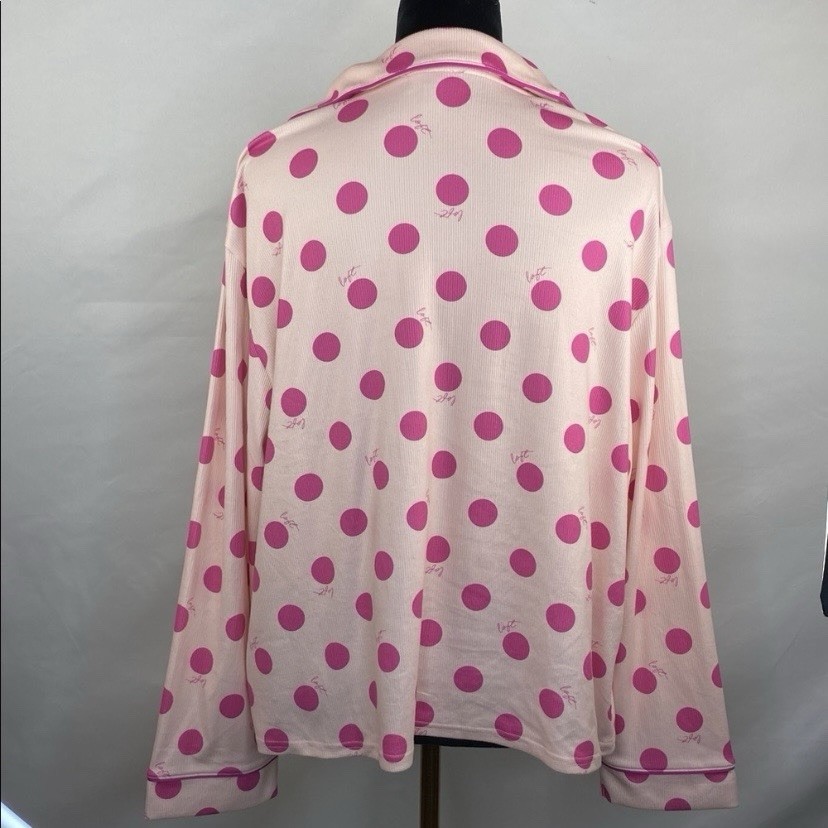 NWOT Loft Hot Pink Polka Dot Pajama Set Soft Cozy Ribbed Fabric Size XL
