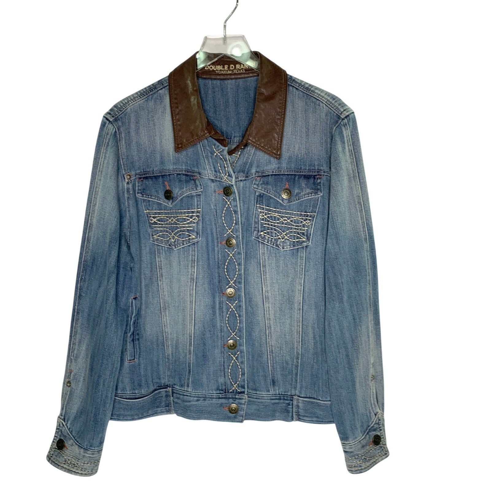 Double D Ranch Lead Steer Denim Jacket 2X Longhorn Cross Stitch Western Rodeo