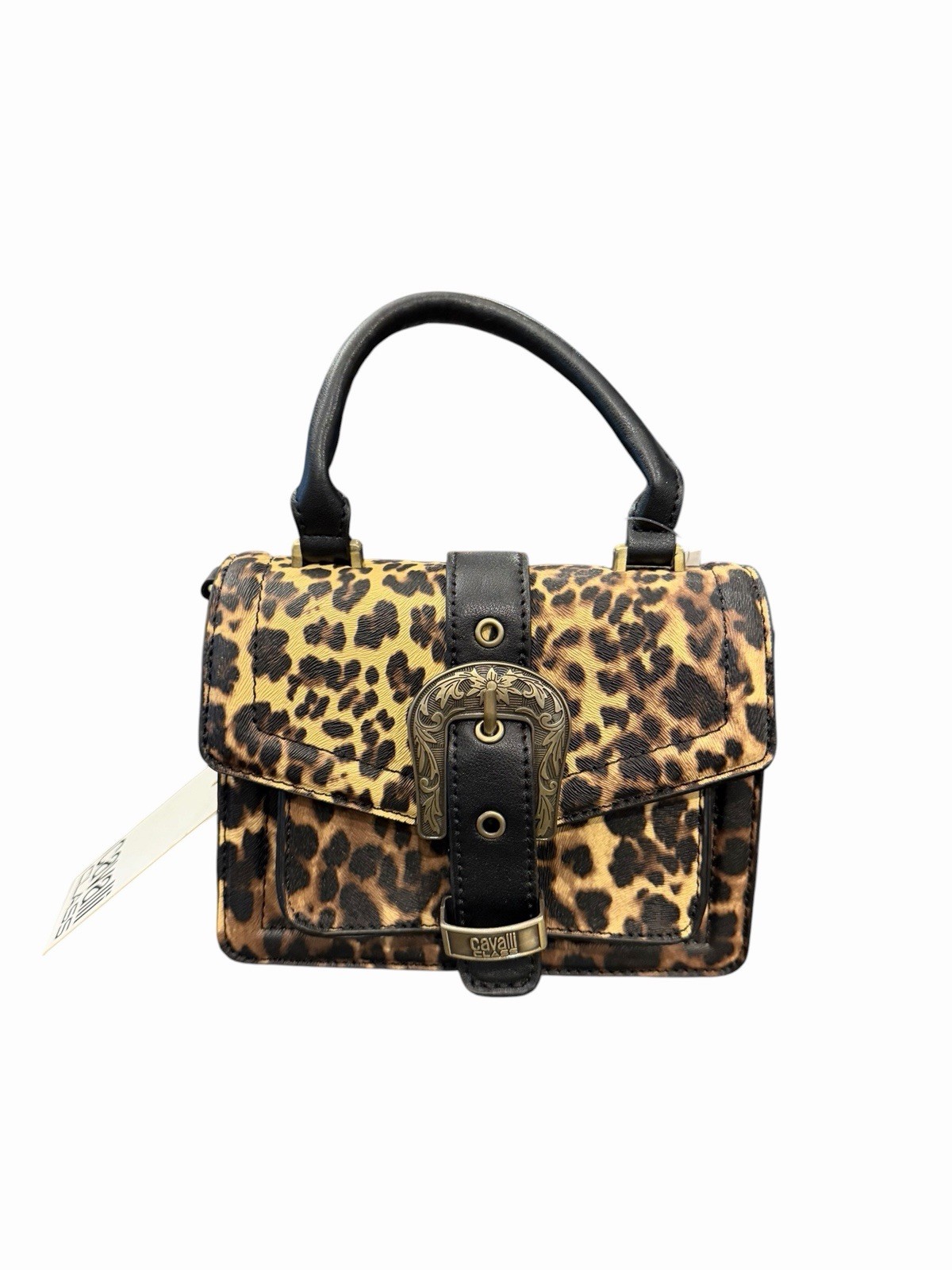 Cavalli Class Como Mini Bag Top Handle Leopard w/Black Crossbody Buckle NEW $98