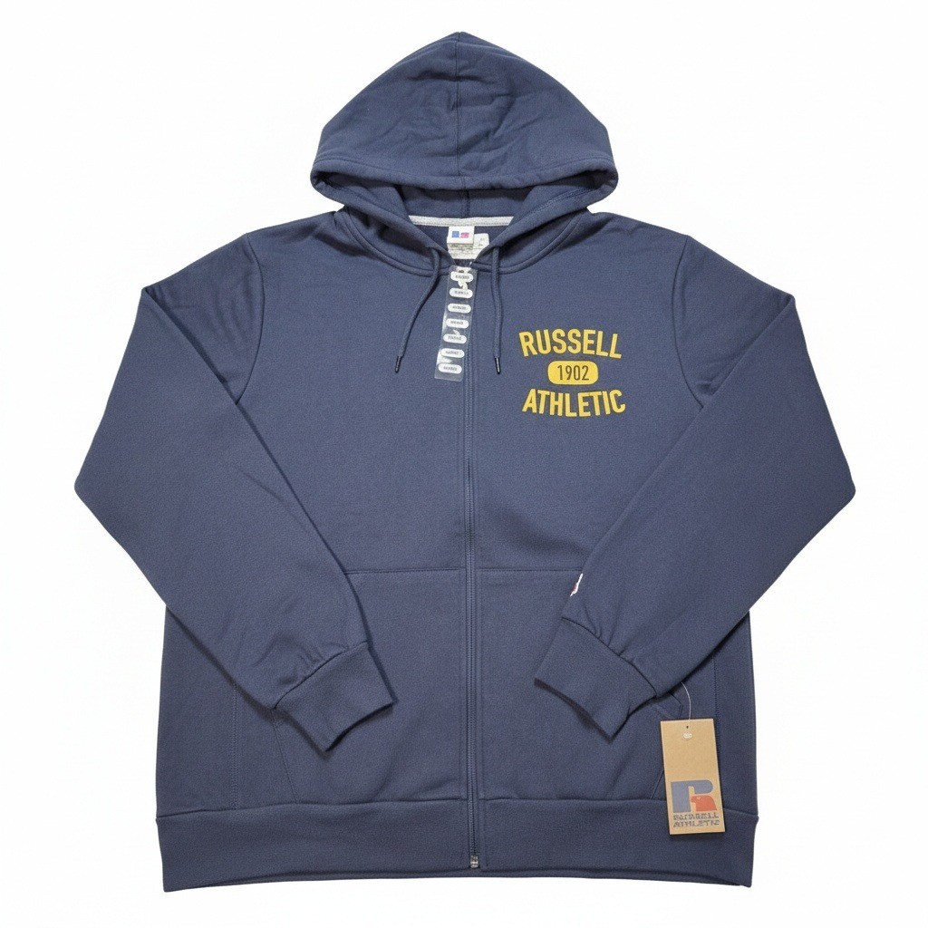 Men’s Large Russell Athletic Hoodie Full Zip Blue NWT 1902 Graphic Fleece