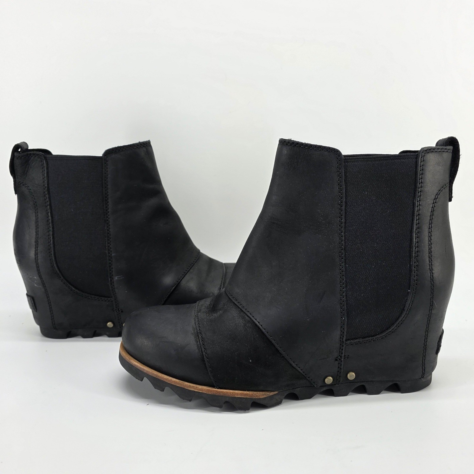 SOREL Lea Hidden Wedge Joan Arctic Chelsea Black Leather Boots Waterproof 8.5