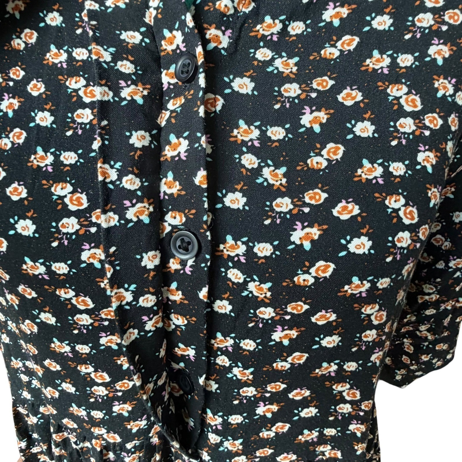 Cottagecore Prairie Ditsy Floral Size Small Collared Tiered Modest Midi Dress