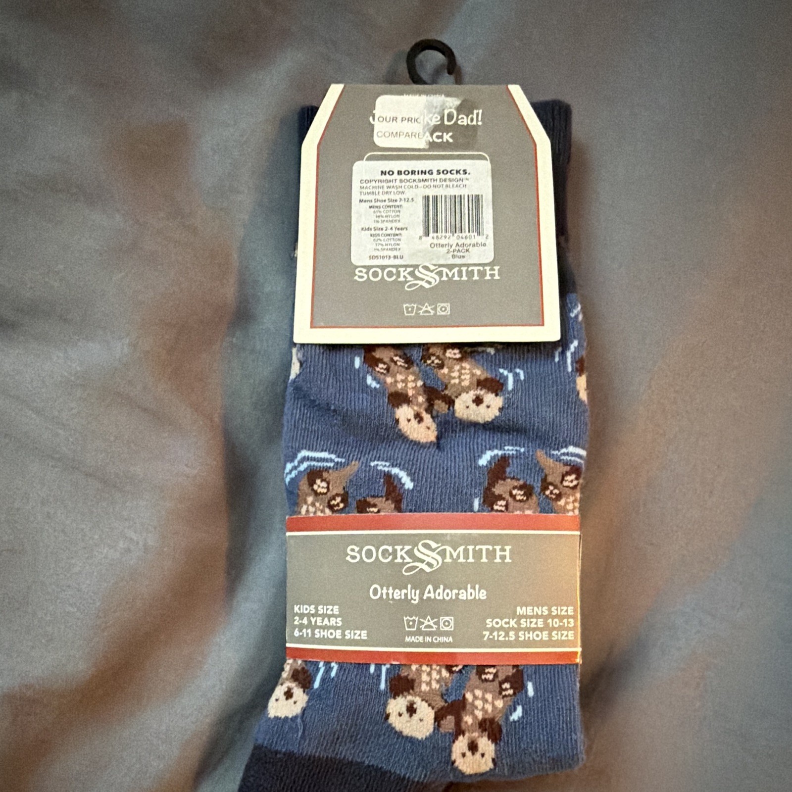 Socksmith Blue Otter Animal Print Cotton Crew Socks 2 Pairs Size 2-4 Years