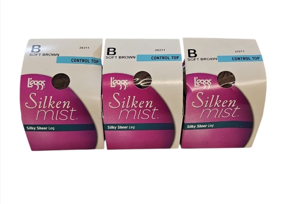 3 Pack Leggs Silken Mist Control Top Sheer Leg Pantyhose Size B SOFT BROWN 20211