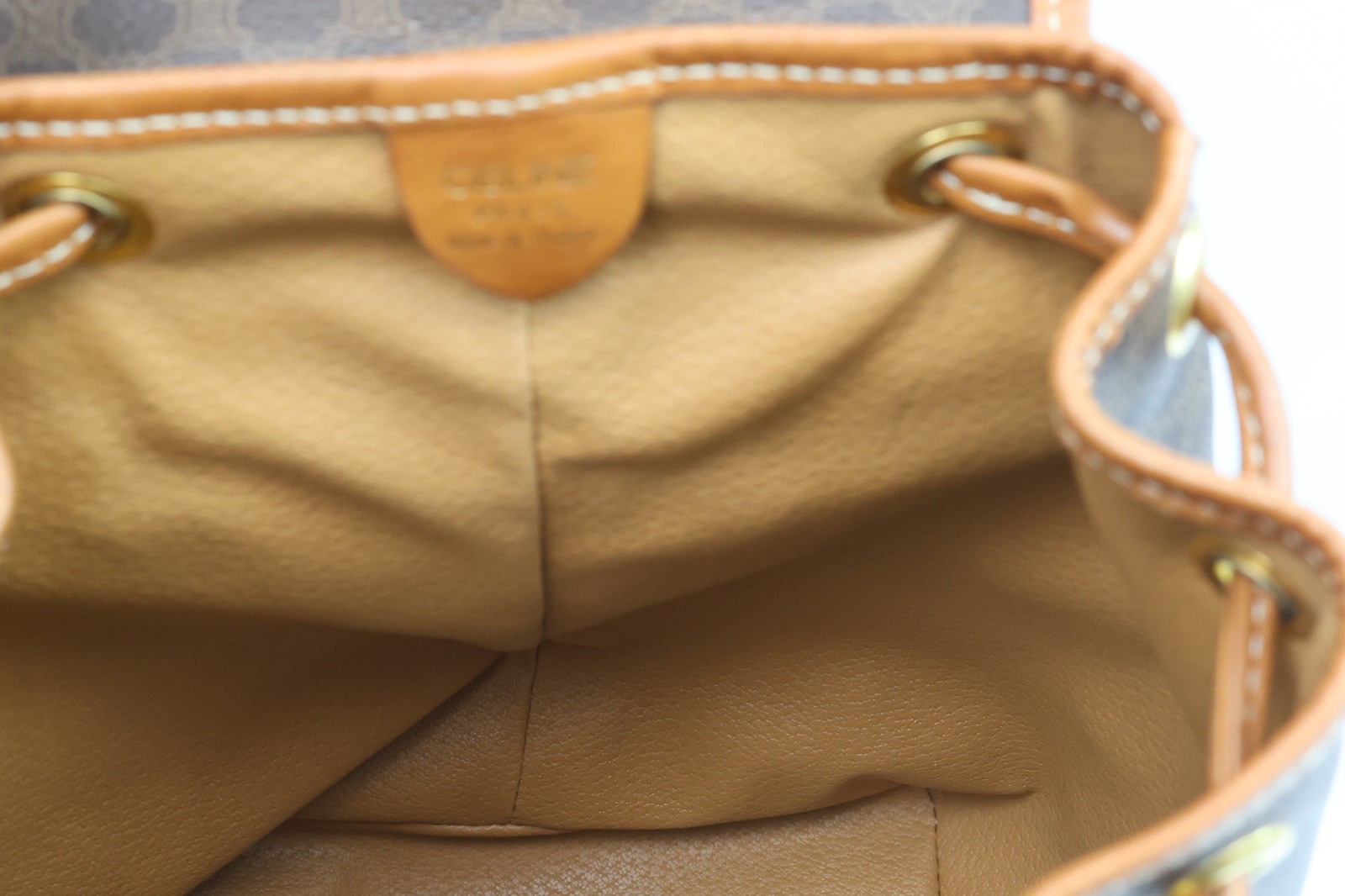 Authentic CELINE Macadam Canvas Backpack Brown PVC Leather Vintage Bag France